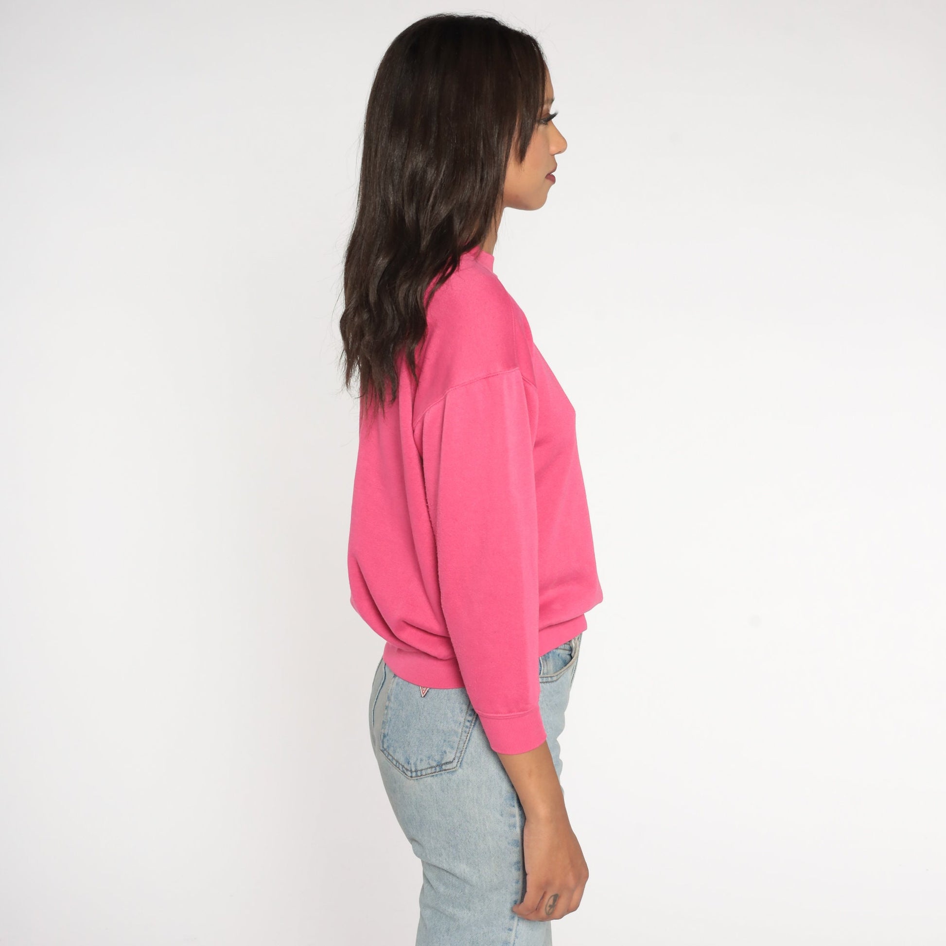90s Floral Embroidered Sweatshirt Hot Pink Crewneck Pullover Extra Small