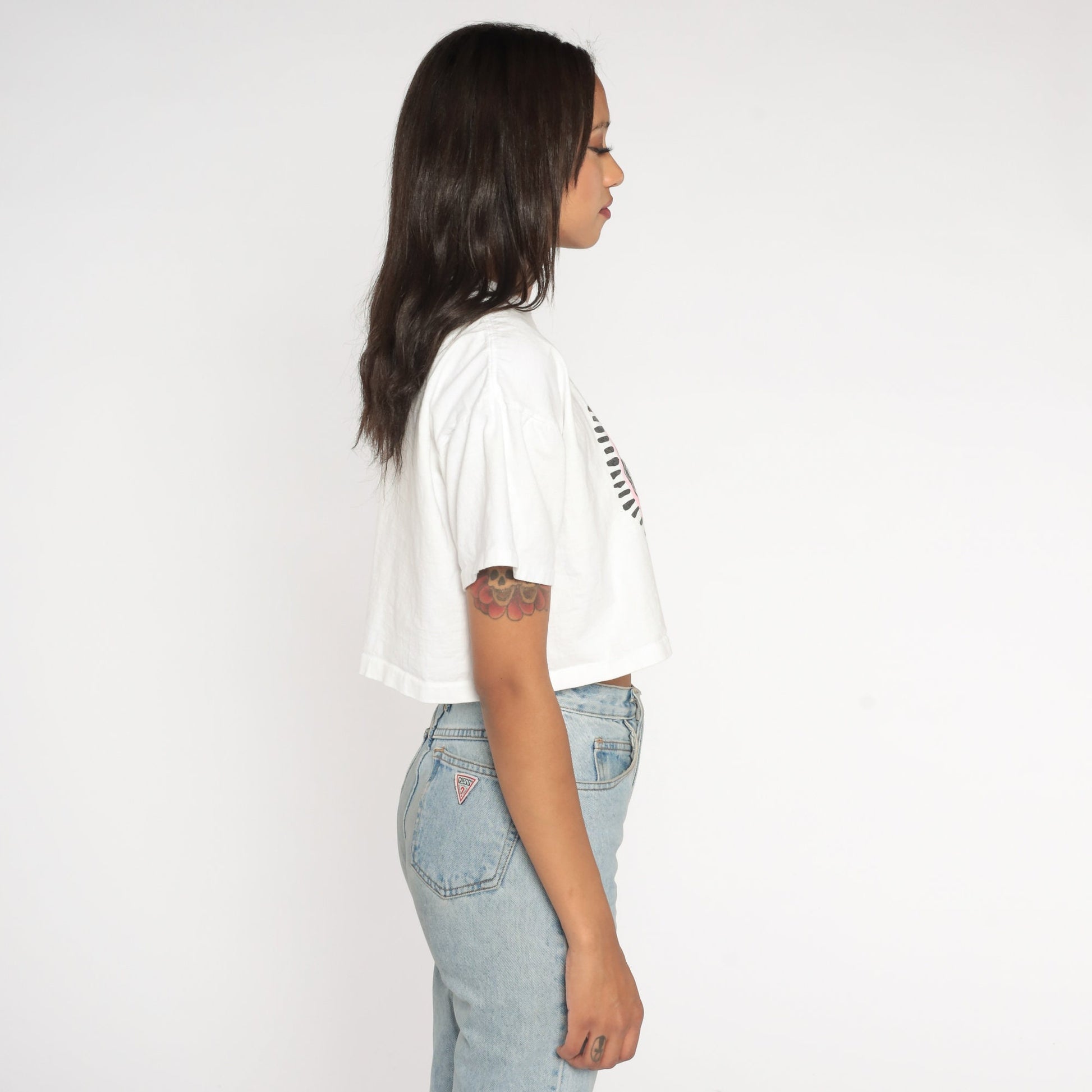90s Crop Top White Beach Medallion Graphic T-Shirt Small