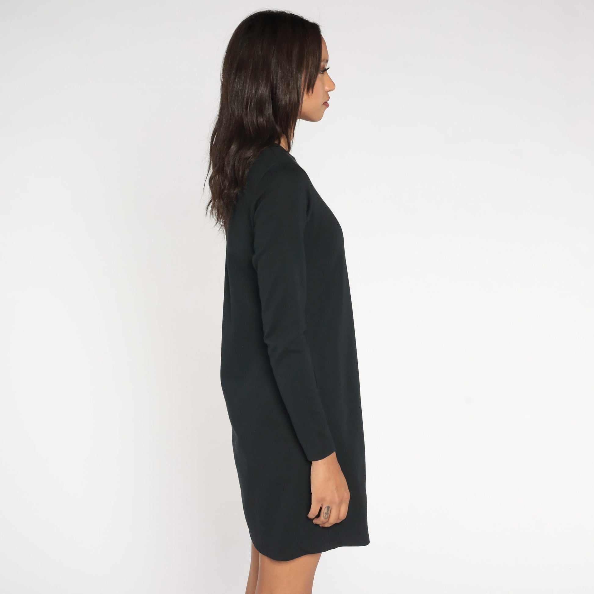 90s Liz Claiborne Black Mini Shift Dress Long Sleeve Small S