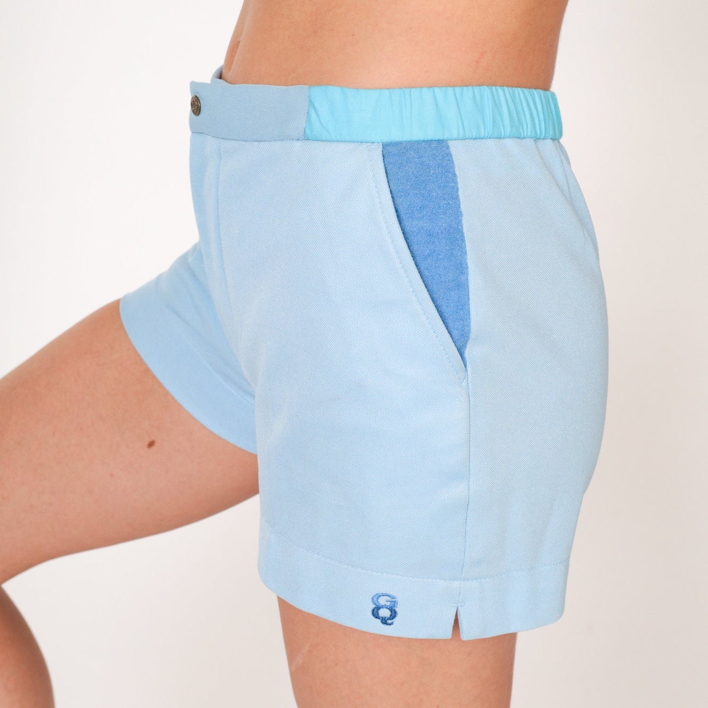 70s GQ Tennis Shorts Baby Blue Tonal Striped Athletic Extra Small
