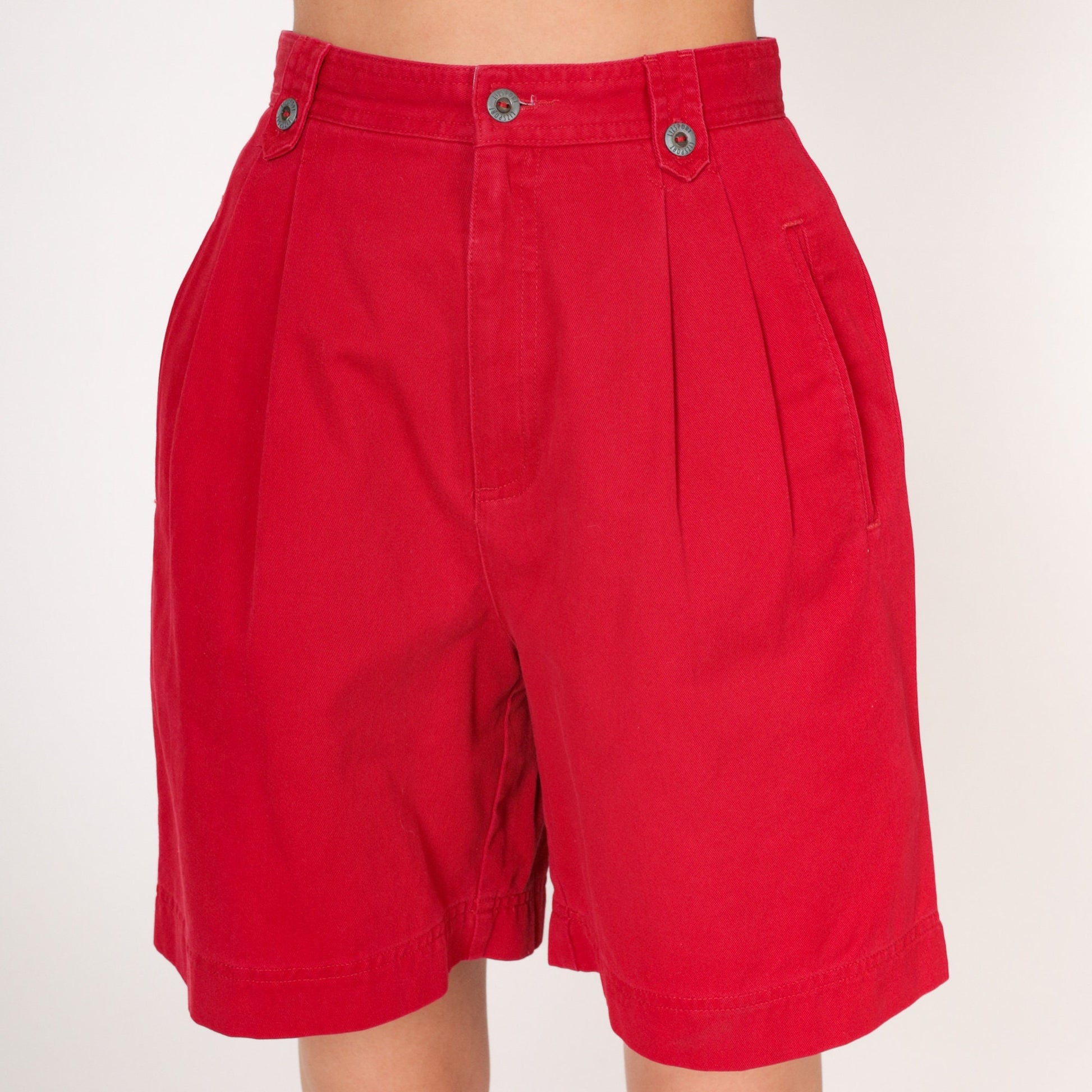 90s Liz Claiborne Red Pleated High-Waist Shorts Cotton Extra Small