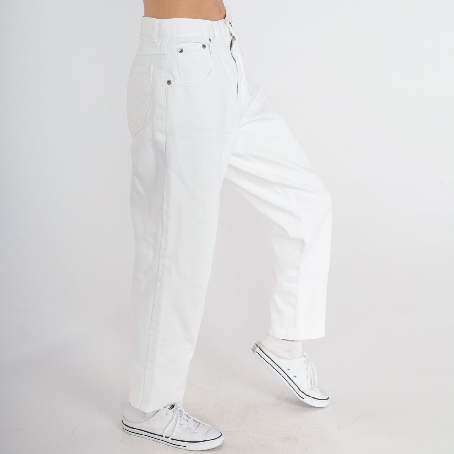 90s Bonjour White Denim High-Waist Straight Tapered Jeans Small