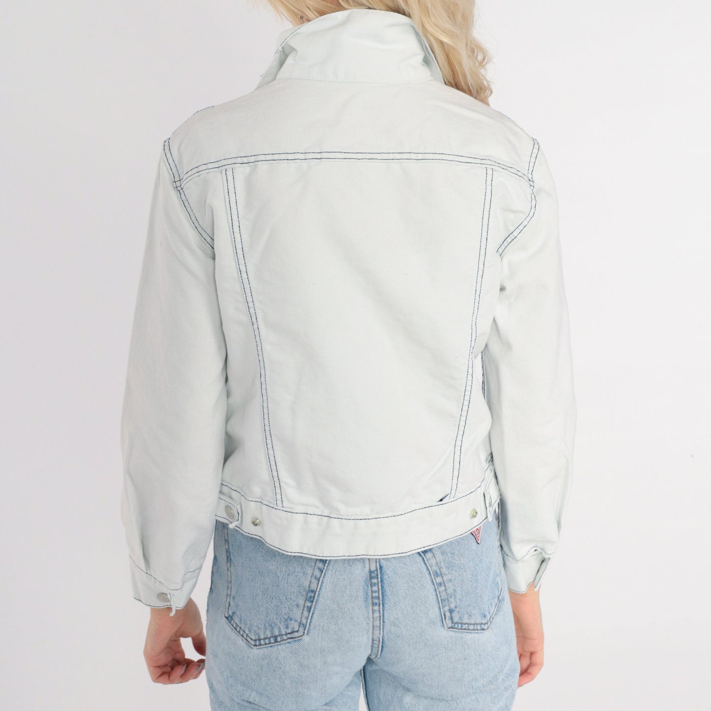 80s Levi's Denim Jacket White Stone Wash Cropped Button Up Extra Small