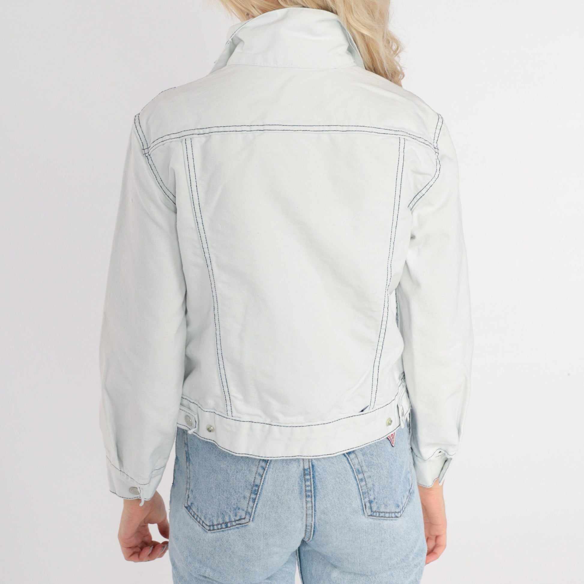80s Levi's Denim Jacket White Stone Wash Cropped Button Up Extra Small