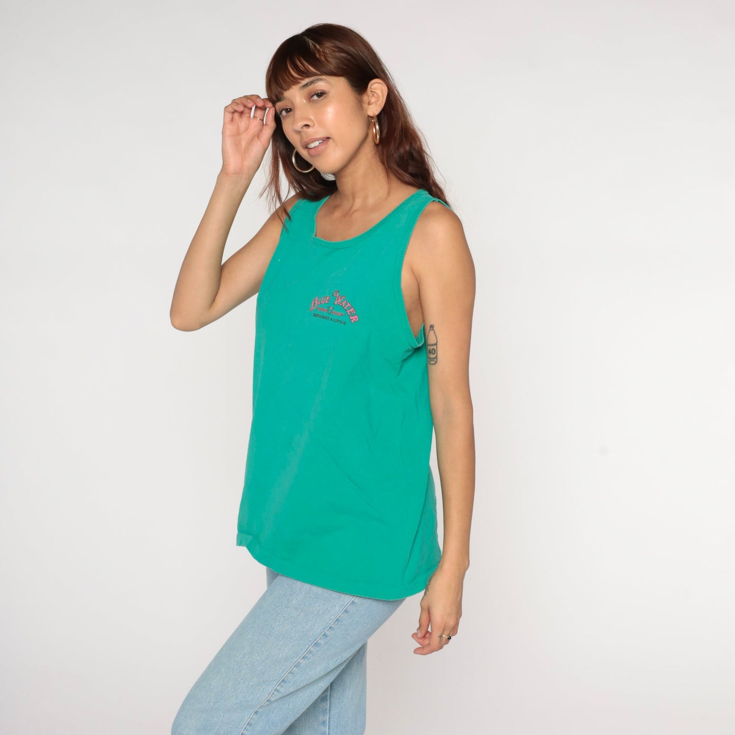 90s BlueWater Casino Parker Arizona Tank Top Green Graphic Tee Large