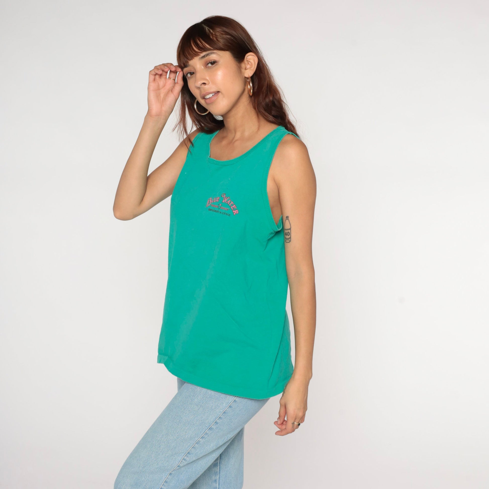 90s BlueWater Casino Parker Arizona Tank Top Green Graphic Tee Large