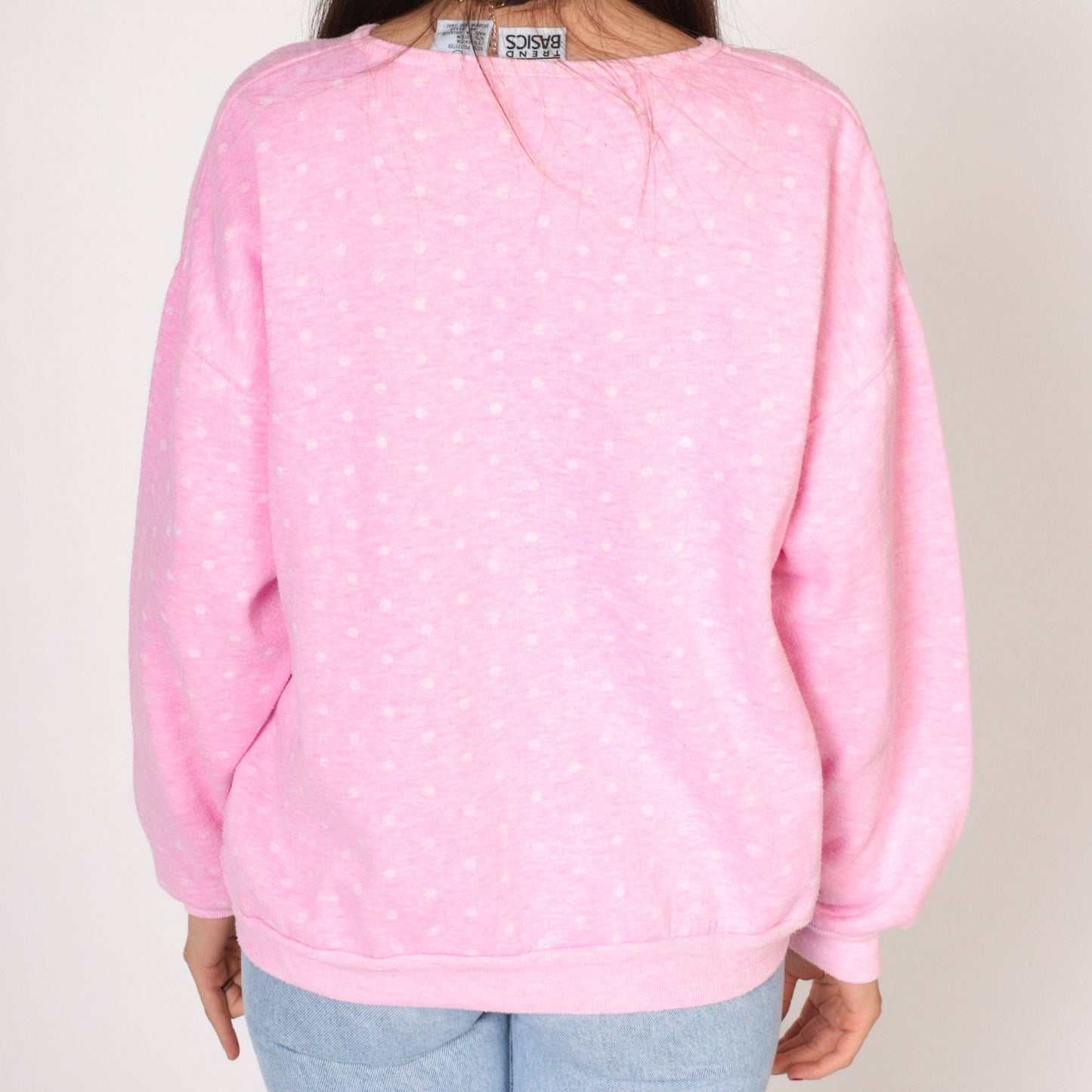 90s Polka Dot Henley Sweatshirt Pink White Quarter Button Long Sleeve Large L