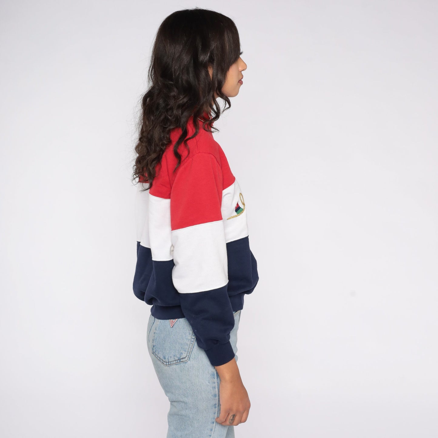 90s Nautical Flag Sweatshirt Alfred Dunner Striped Collared Pullover Small S