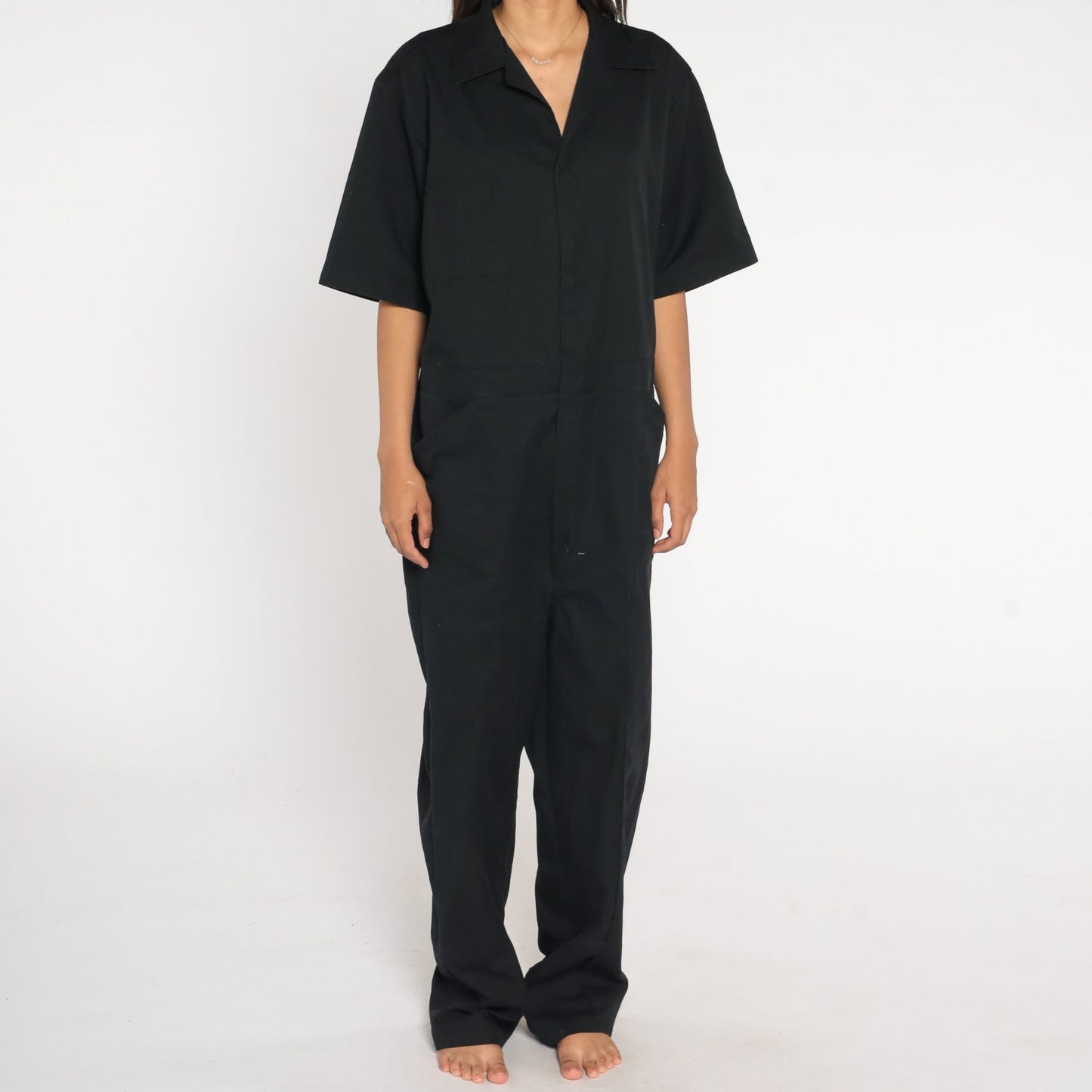 90s Black Coveralls Short Sleeve Workwear Jumpsuit Men's Large L