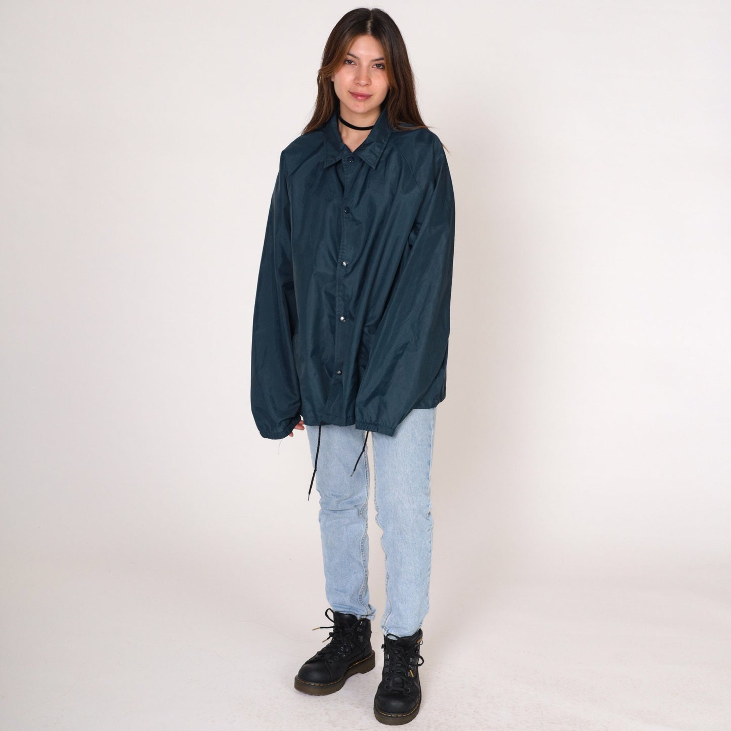 80s Kuether Distributing Co Windbreaker Jacket Navy Nylon Snap Raglan Large L