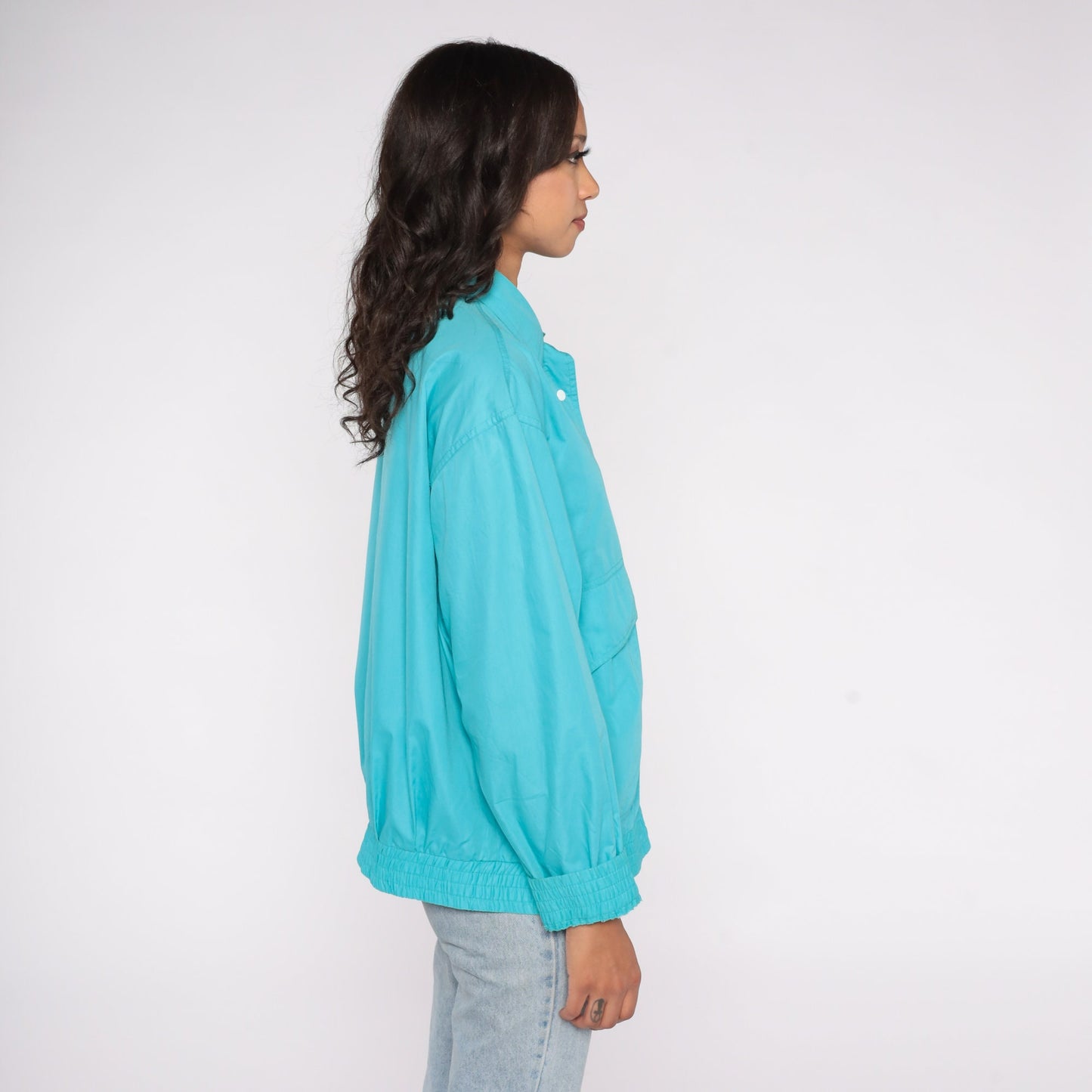 80s Koret Windbreaker Jacket Turquoise Blue Snap Button Large