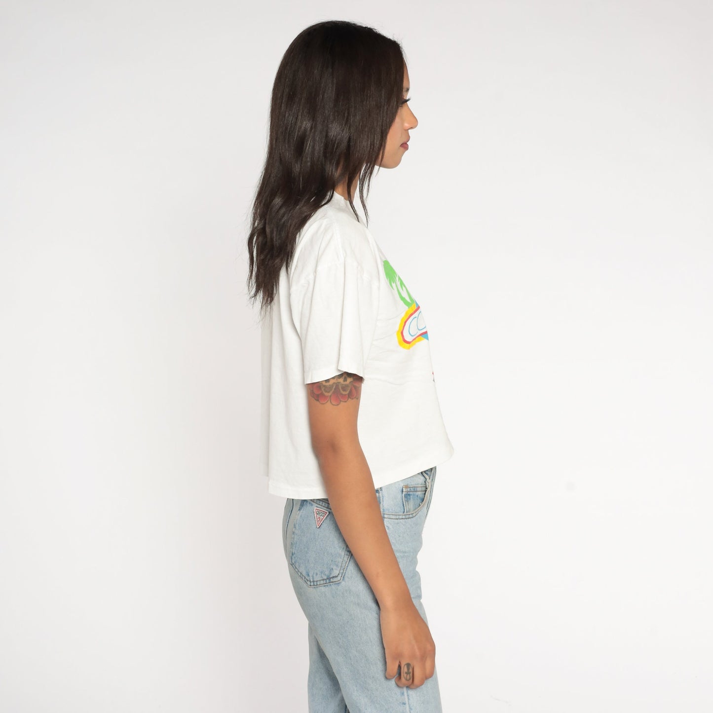 Y2K Costa Del Sol El Salvador Crop Top White Graphic Tee Small Medium