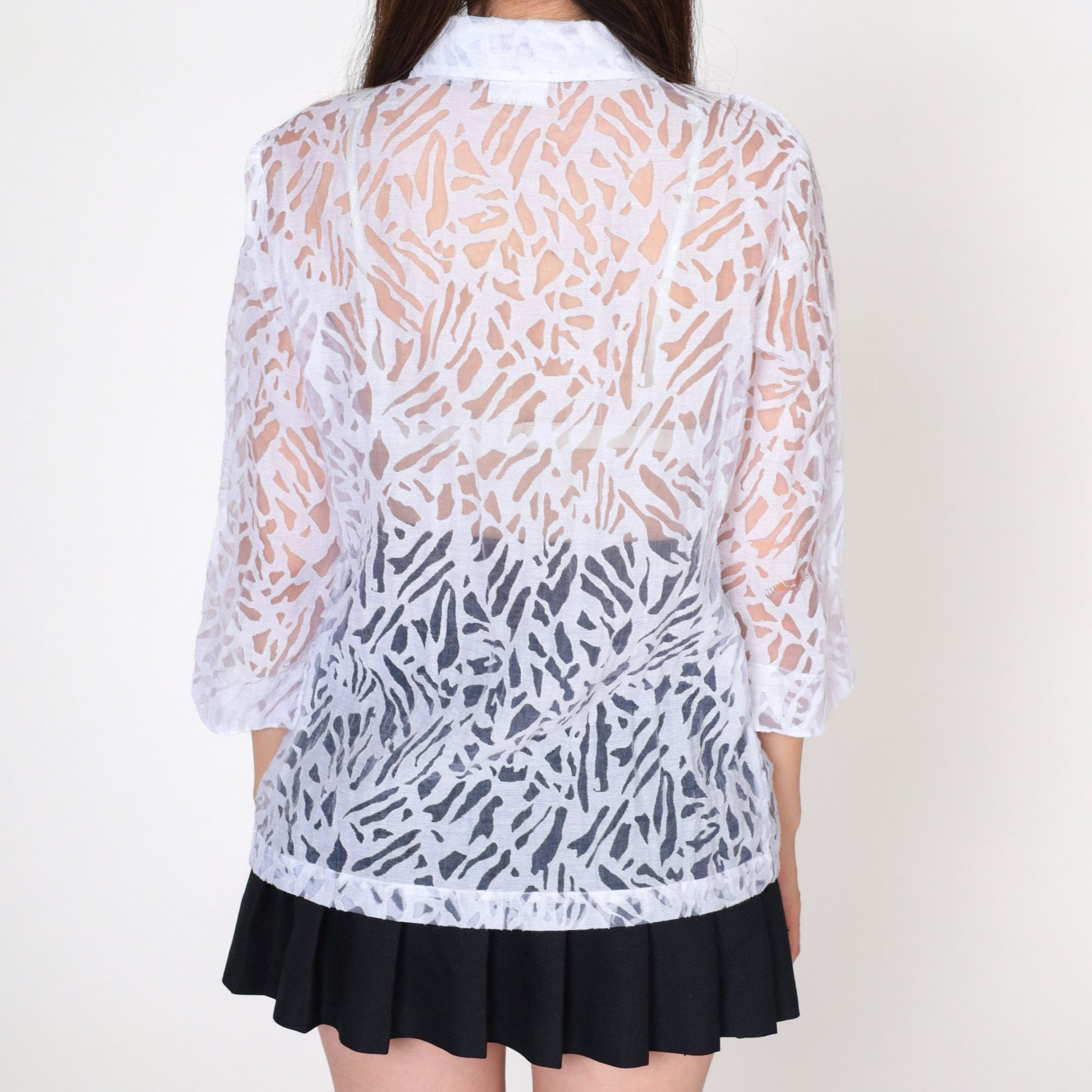 00s White Stag Sheer Burnout Blouse Animal Print Button-Up Small