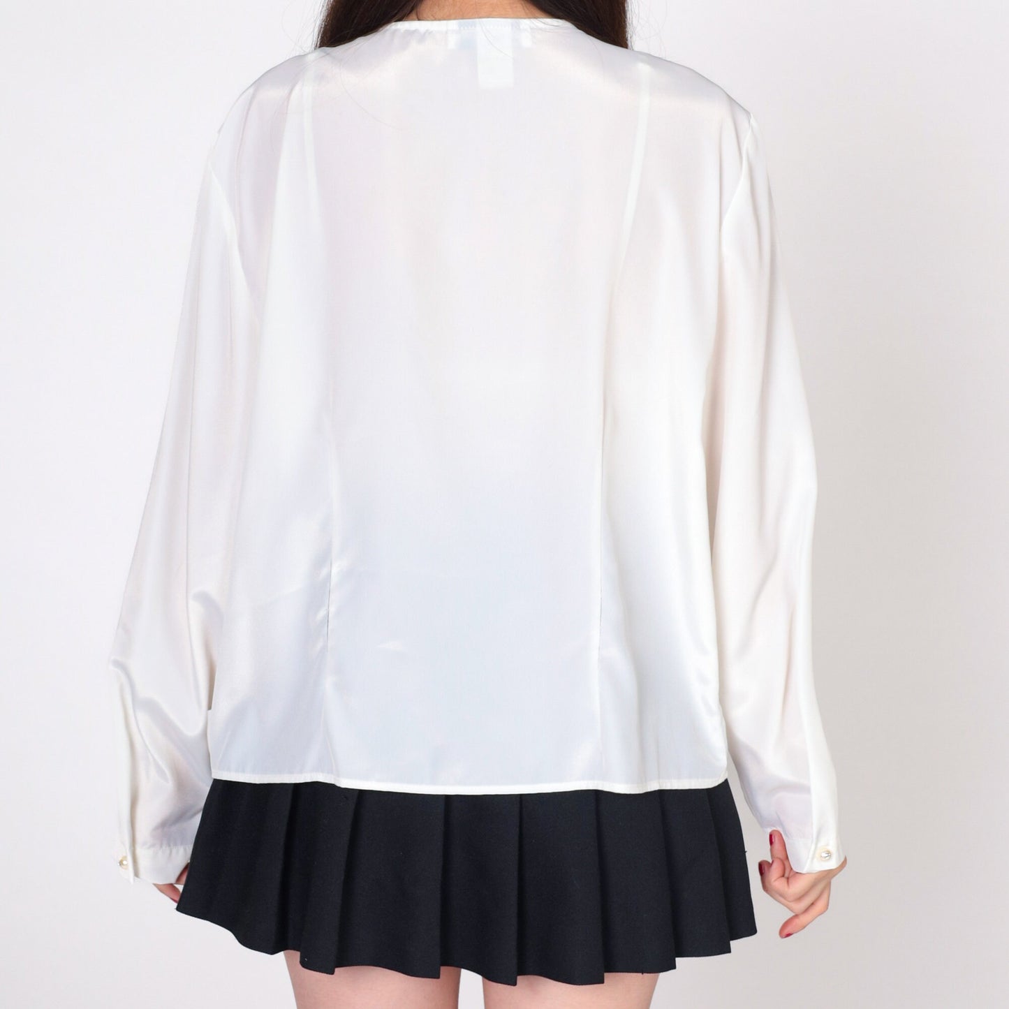 80s White Beaded Lace Blouse Pearl Rhinestone Button Up Long Sleeve Extra Large XL