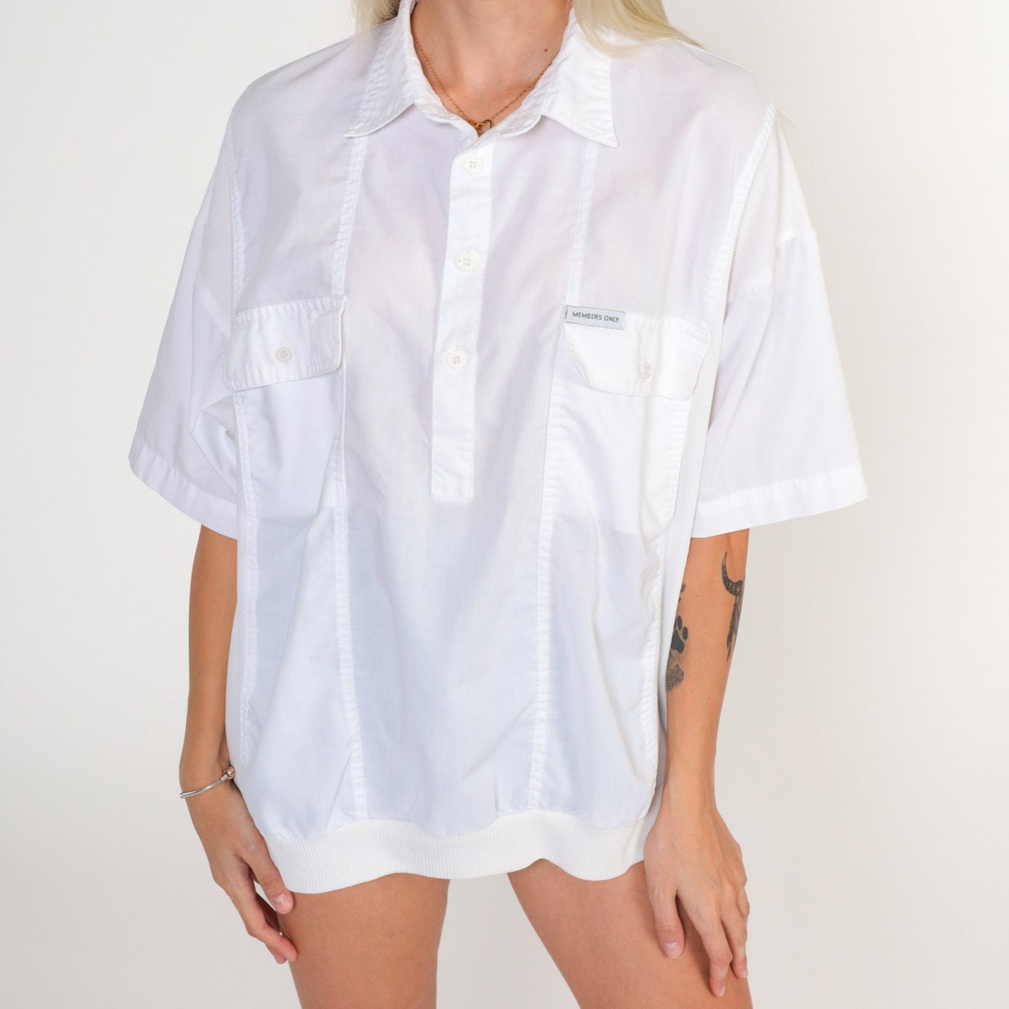 80s Members Only Polo Shirt White Collared Short Sleeve Men's Large L