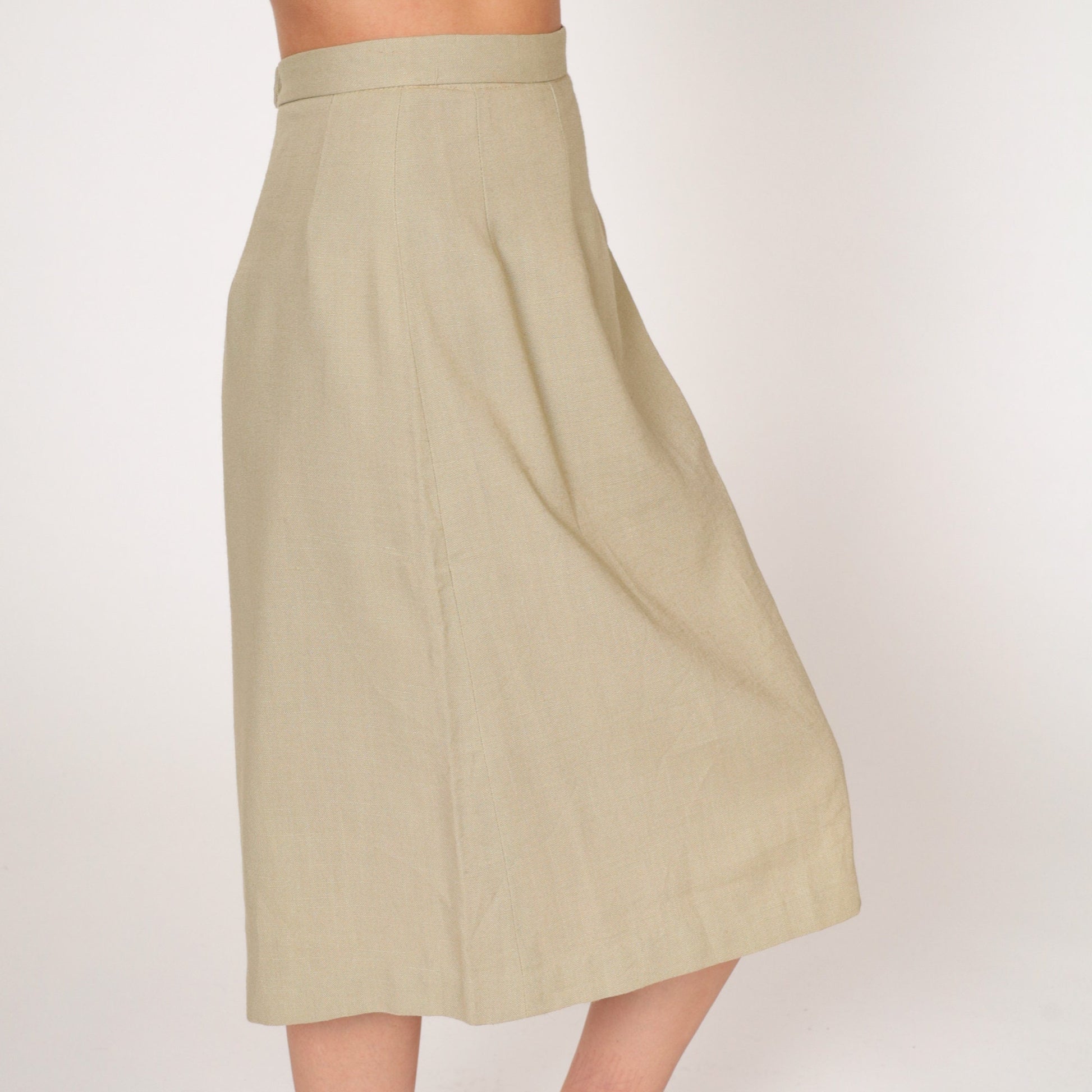 80s Khaki Midi Skirt High Waisted Pencil Tan Vintage Extra Small