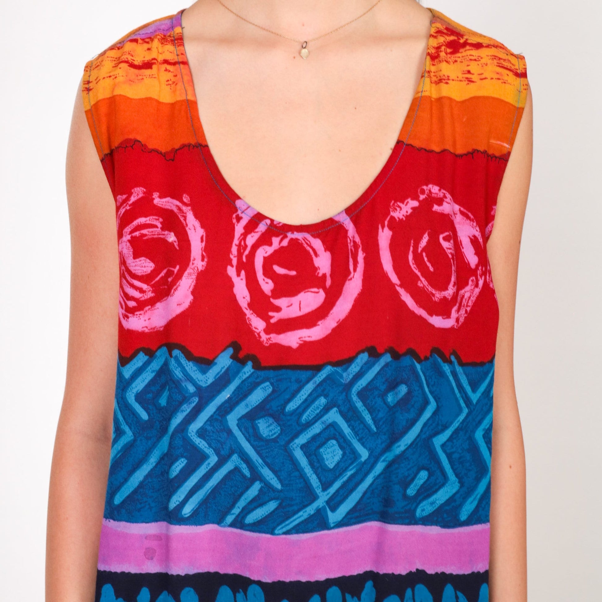 00s Meant to Be Midi Dress Sharkbite Hem Striped Abstract Print Sleeveless Large