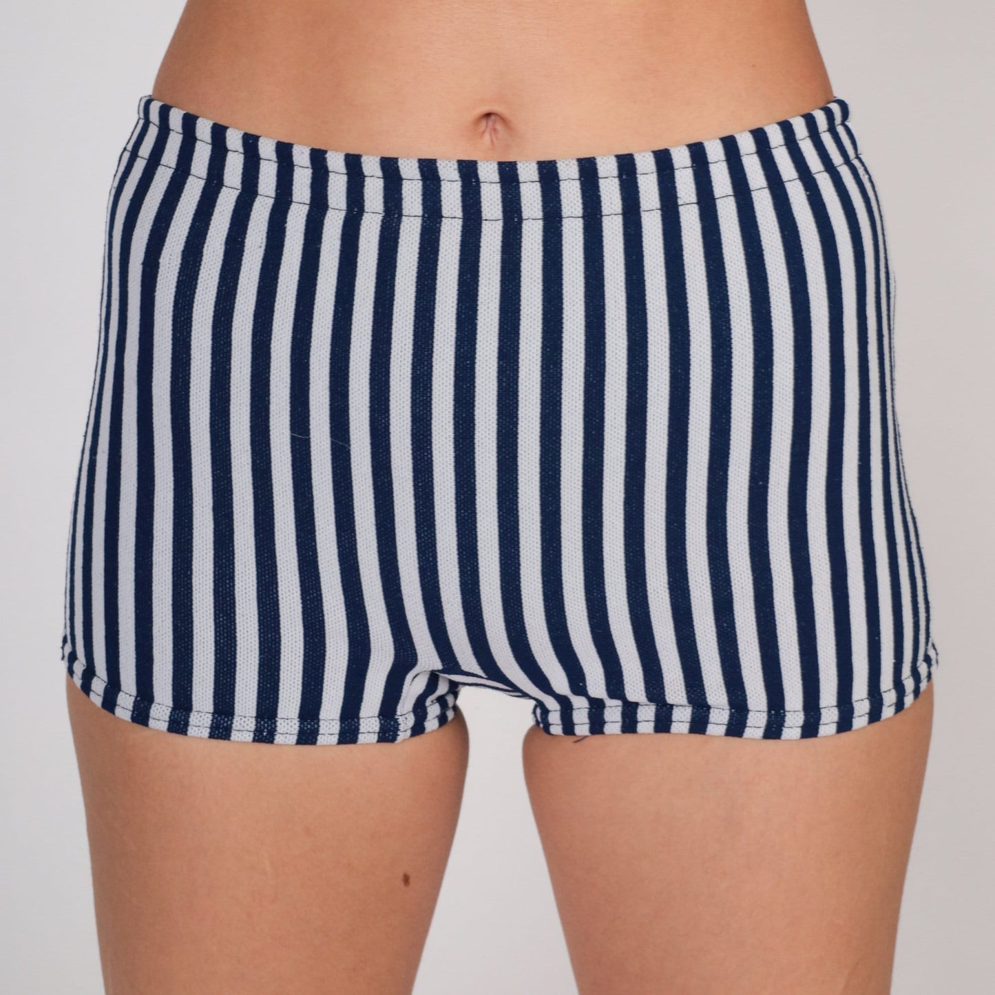 70s Striped Hotpants Blue Grey Shorts Elastic Waist XXS