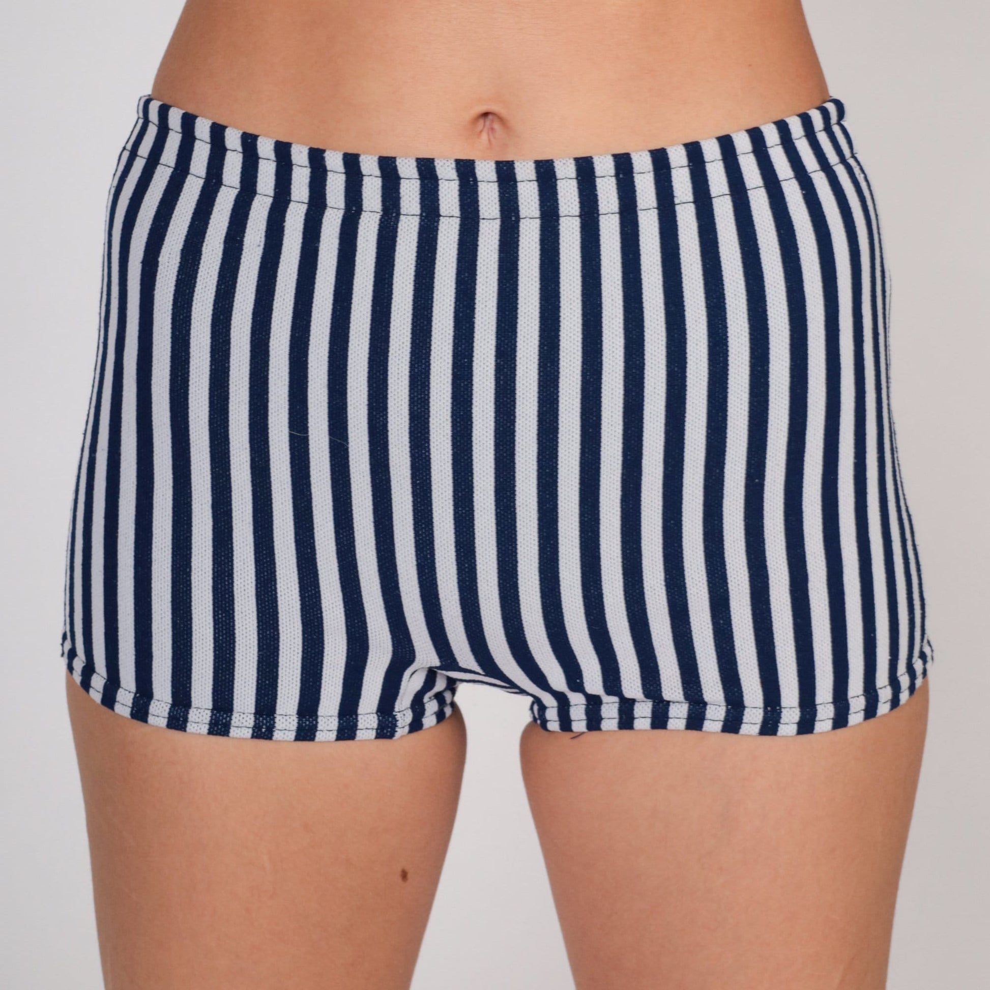 70s Striped Hotpants Blue Grey Shorts Elastic Waist XXS