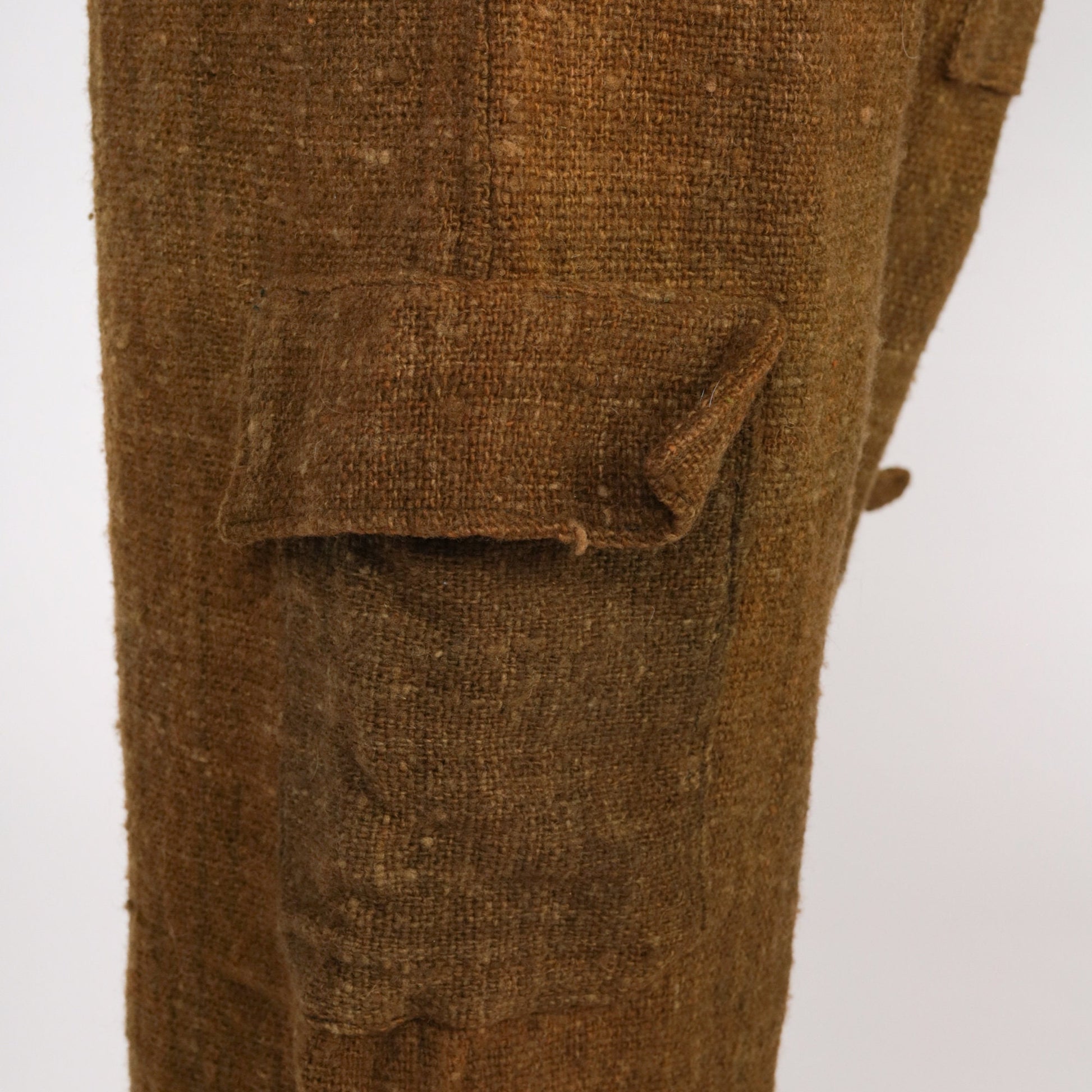 70s Brown Wool Cargo Pants Drawstring Waist Straight Leg Medium Large