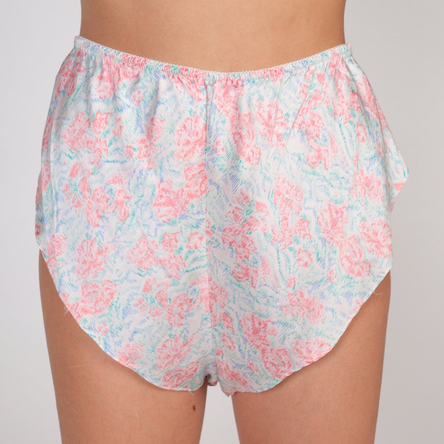 80s Courteney Floral Silk Sleep Shorts Dolphin Cut Pink Blue White Medium