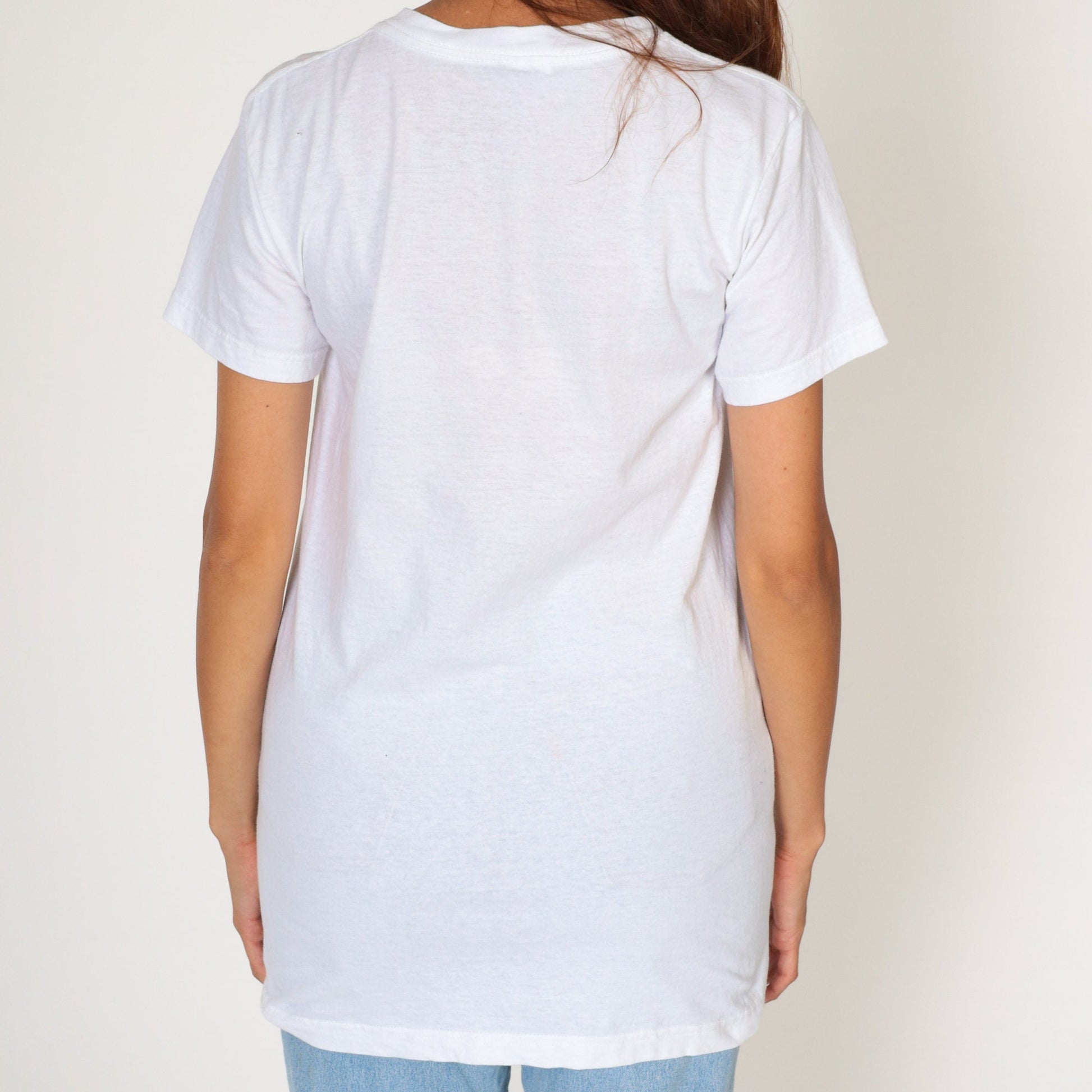 Y2K White Cotton Crew Neck T-Shirt Burnout Medium M