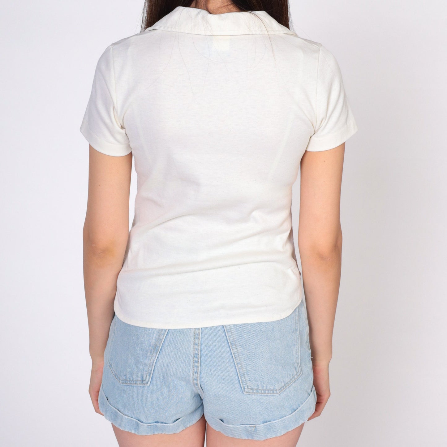 80s Ocean Pacific Tropical Palm Tree Graphic T-Shirt Off-White V-Neck Extra Small