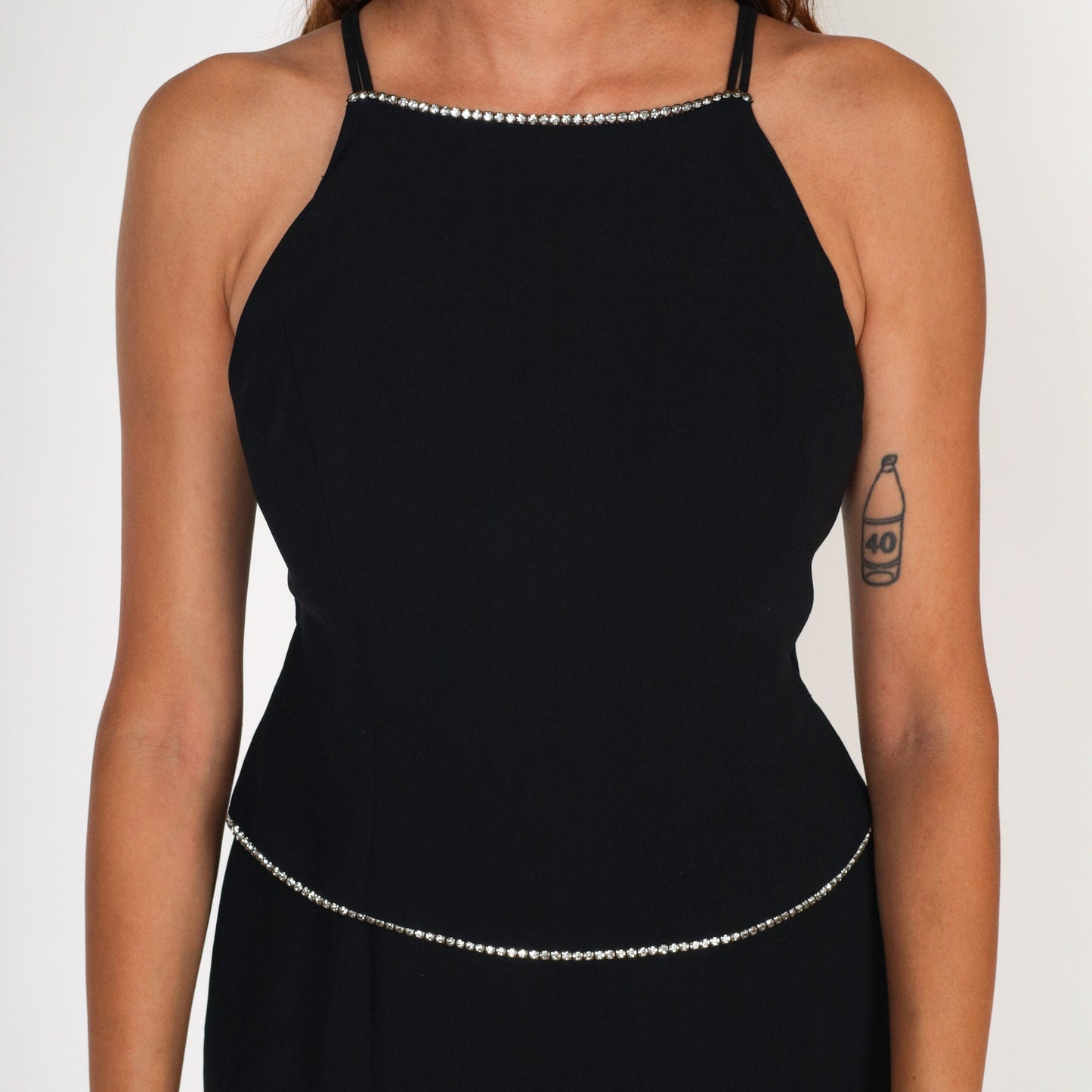 90s Jones New York Black Maxi Dress Rhinestone Racerback Spaghetti Strap Small