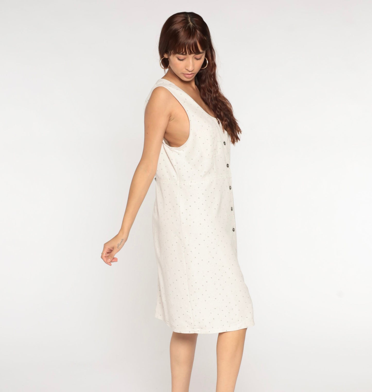 90s Confetti Jumper Dress Off-White Midi Button-Up Sleeveless Extra Large XXL