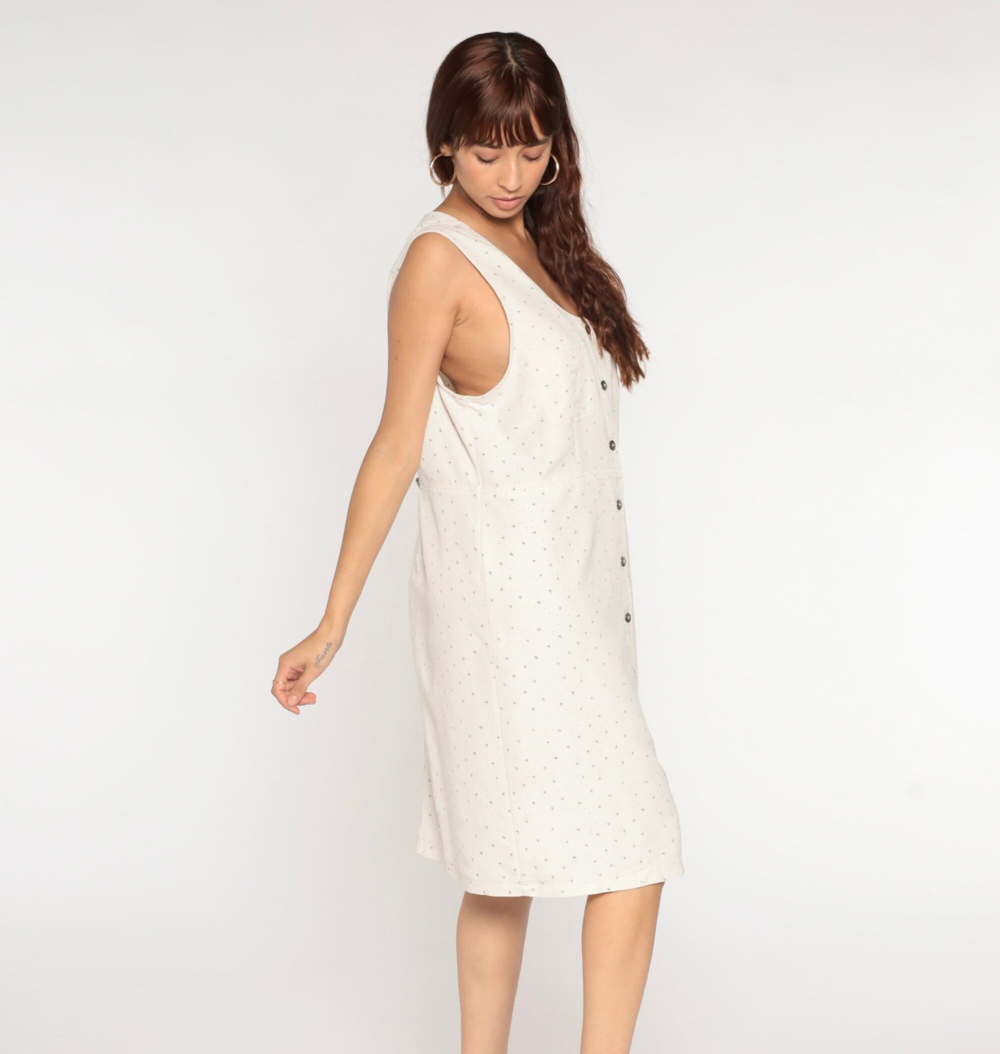 90s Confetti Jumper Dress Off-White Midi Button-Up Sleeveless Extra Large XXL