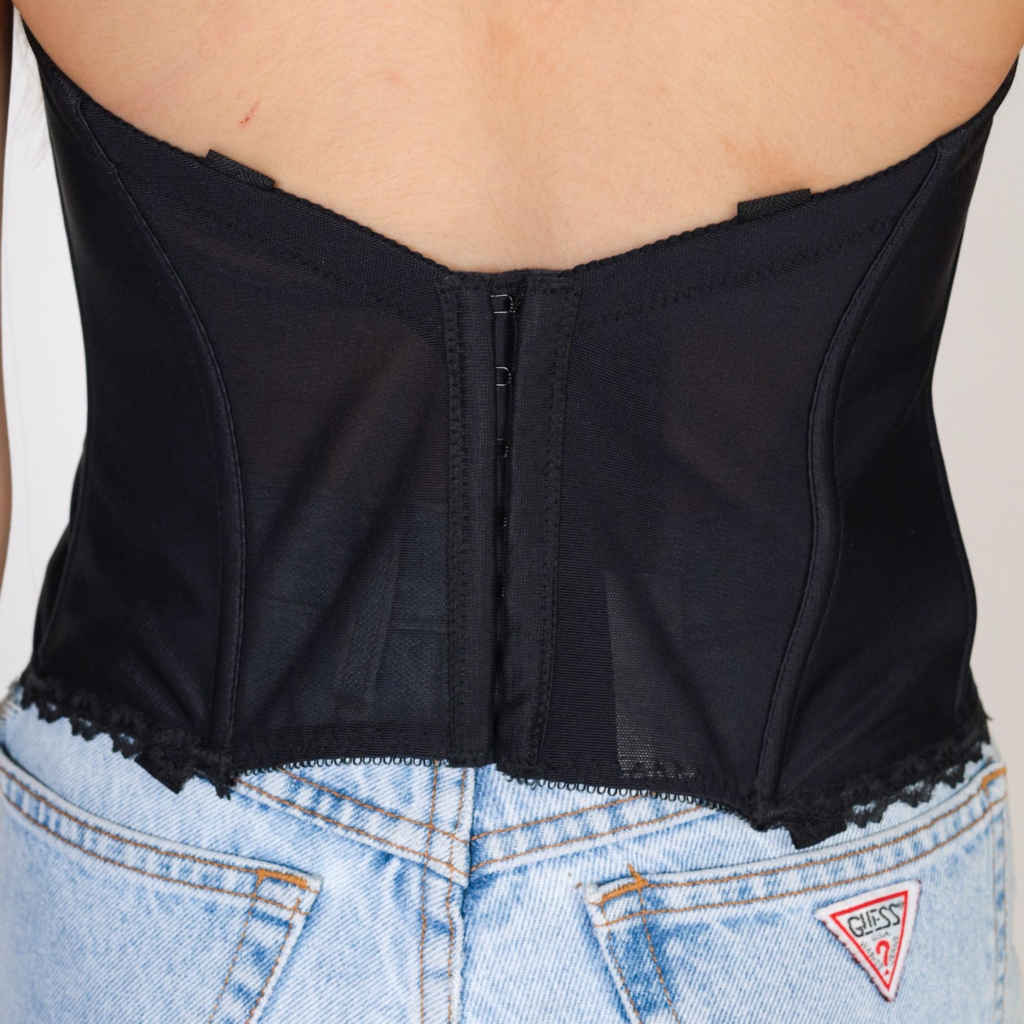 90s Black Lace Bustier Bra Top Underwire Sweetheart Neckline Small