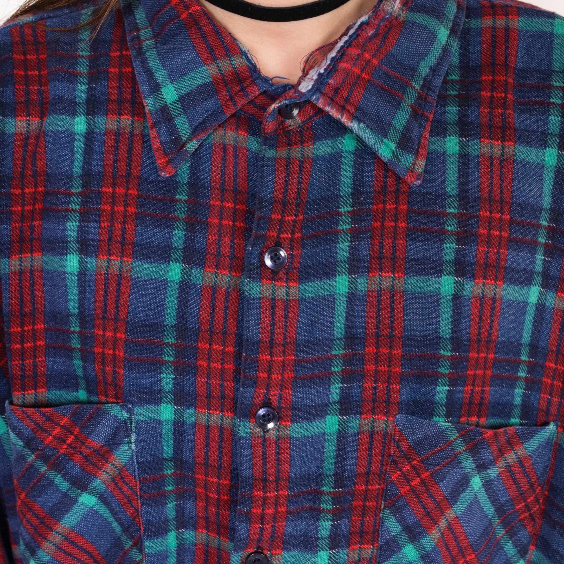 90s Saugatuck Dry Goods Flannel Shirt Blue Red Plaid Cotton Button Up Extra Extra Large XXL