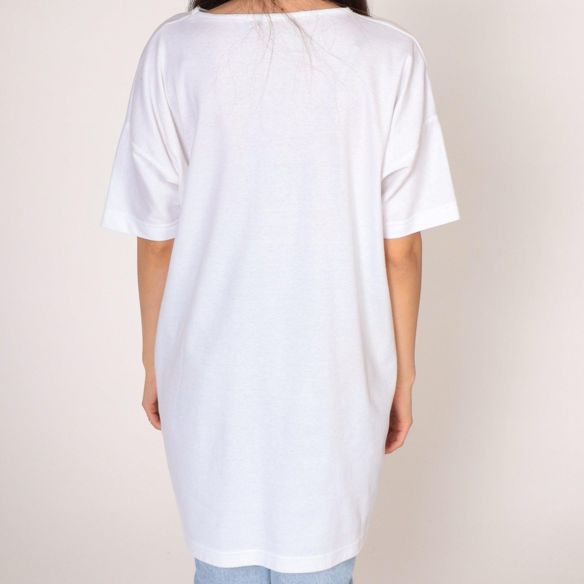 90s Peacock Metallic Gold Graphic T-Shirt Dress White Large L