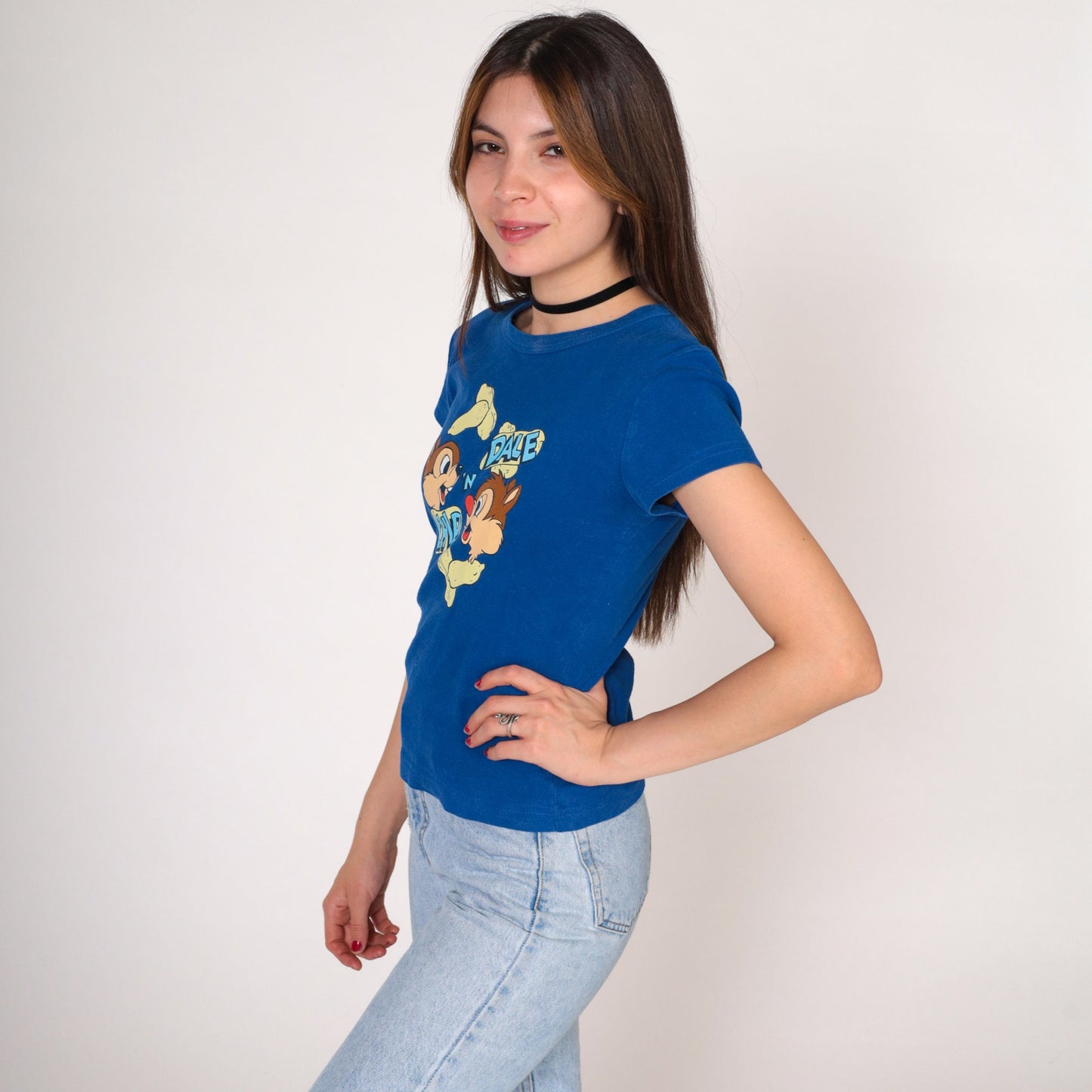 90s Chip N Dale Disney Graphic T-Shirt Blue Cotton Tee Extra Small
