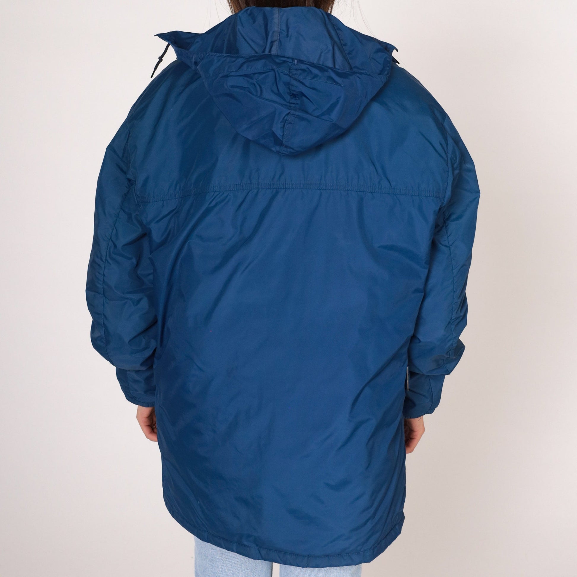 80s Tempco Blue Down Puffer Ski Jacket Hooded Zip Nylon Large L