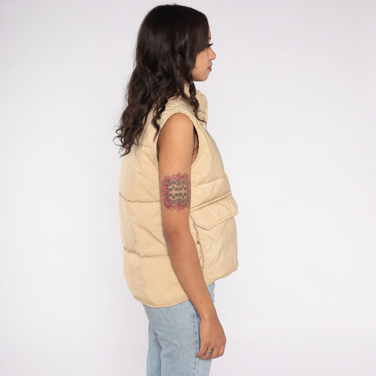 80s REI Goose Down Puffer Vest Cream Sleeveless Winter Medium