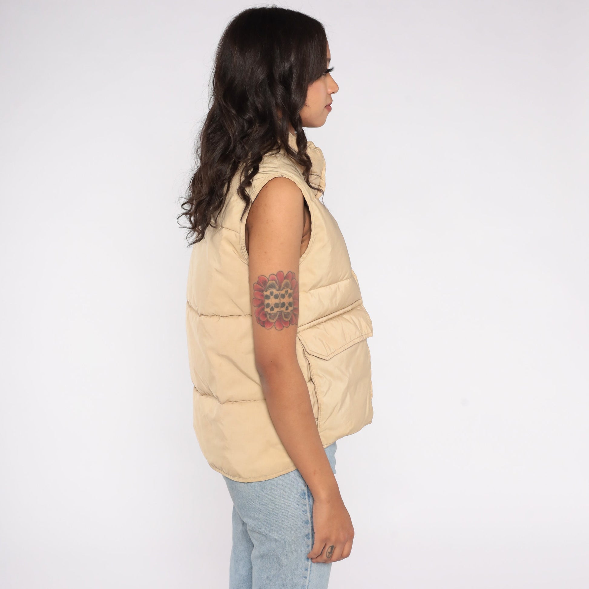 80s REI Goose Down Puffer Vest Cream Sleeveless Winter Medium