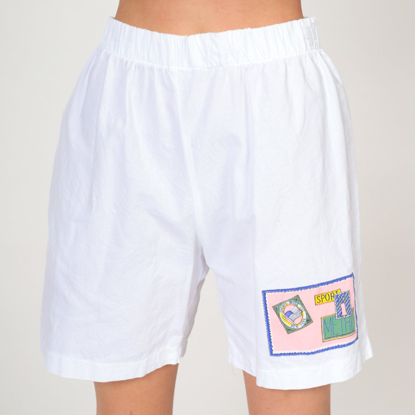 90s Sport Method White Cotton Shorts Elastic Waist Small