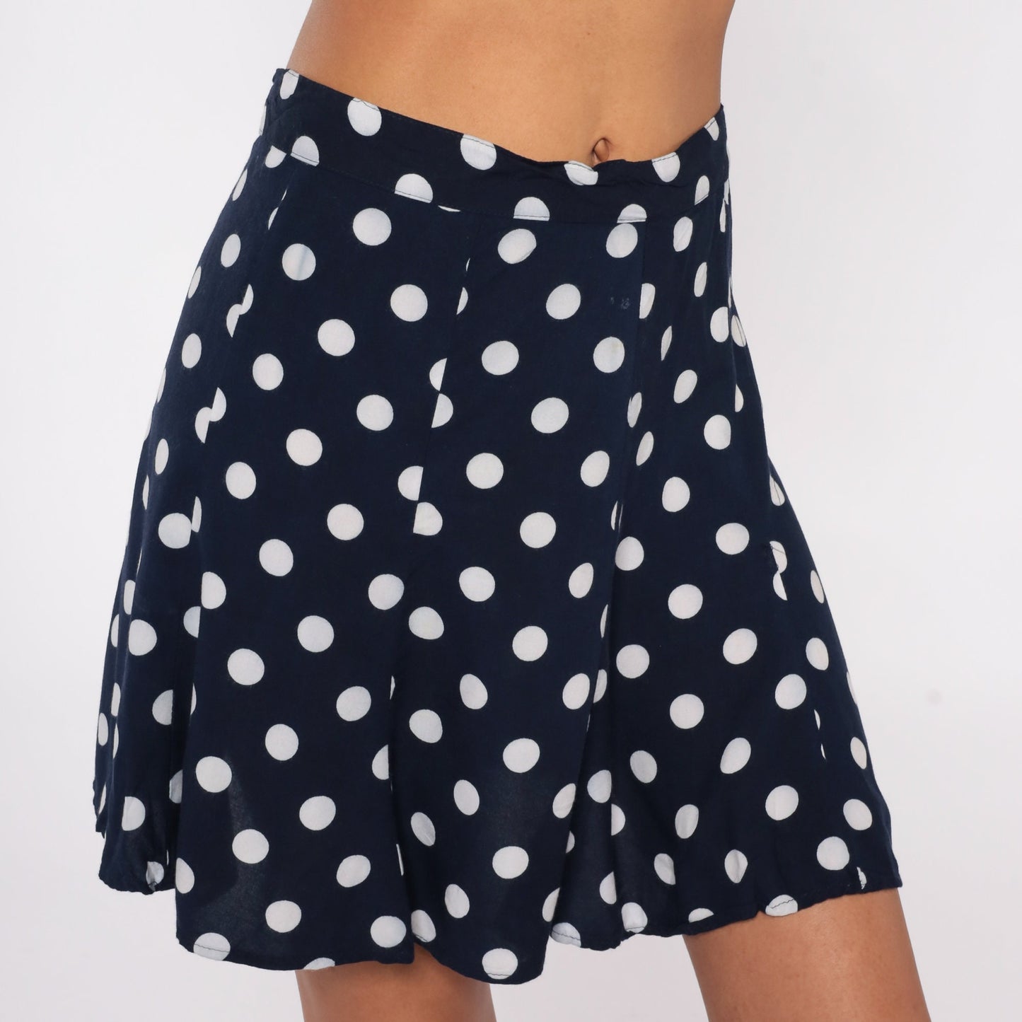 90s Navy Polka Dot Mini Skirt High Waist Pleated Small S