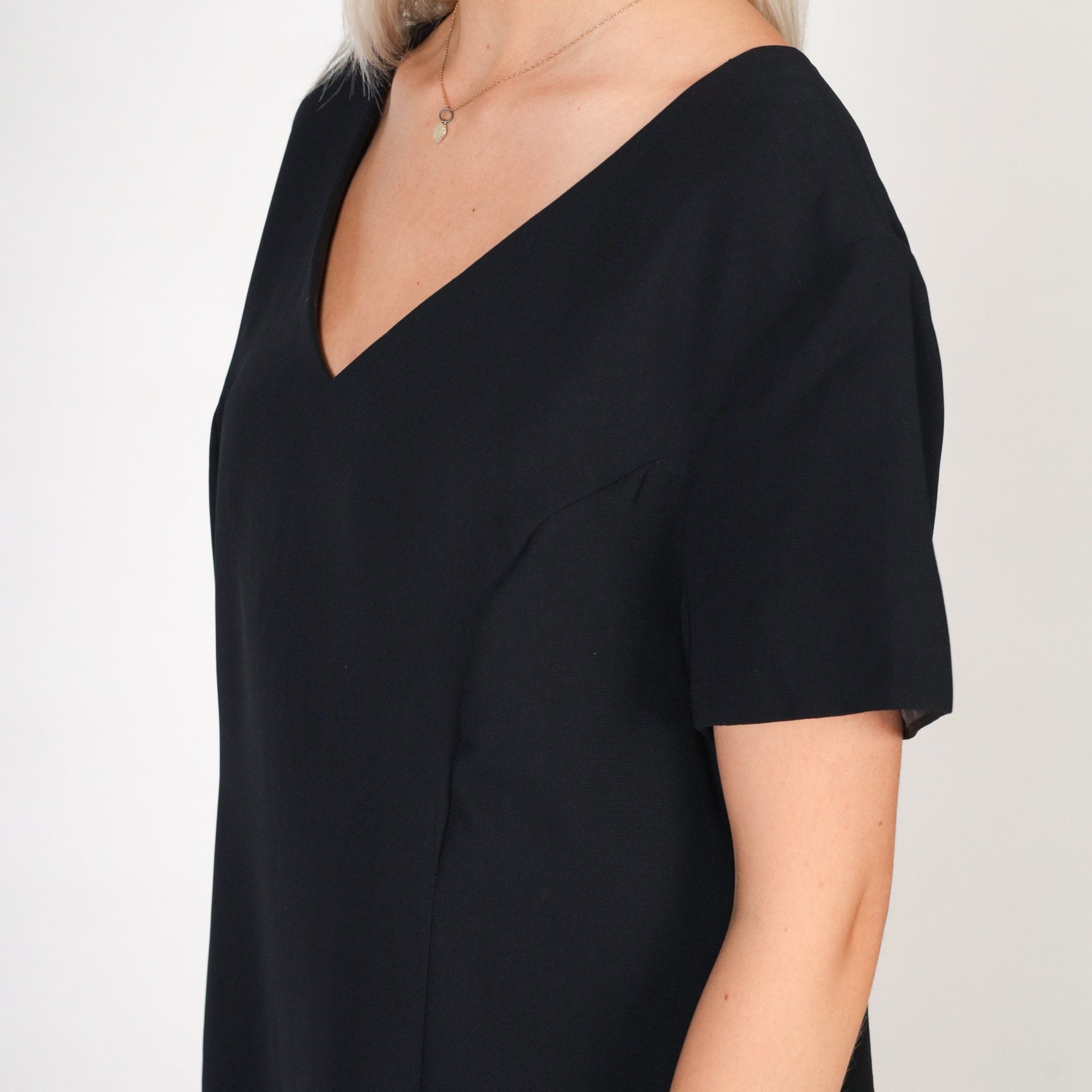 90s Black Mini Dress Sheath Cut Short Sleeve Petite 14