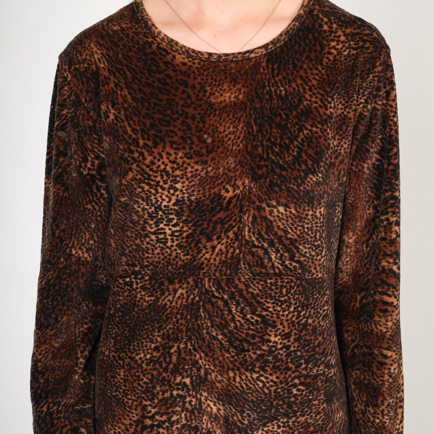 Y2K Jones New York Leopard Print Velour Midi Dress Long Sleeve Large