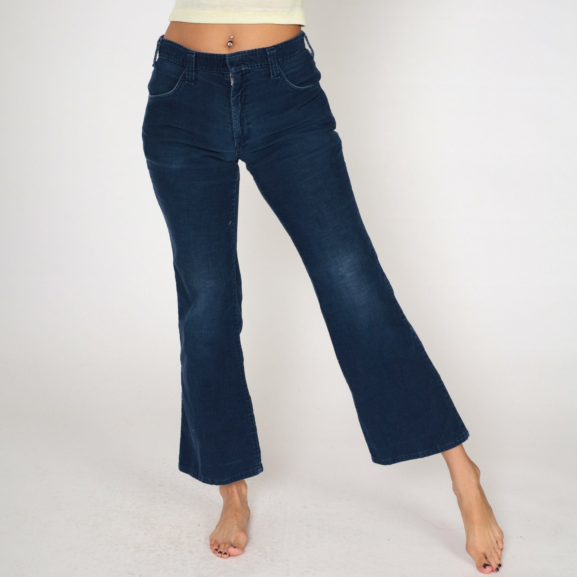 90s Dickies Navy Corduroy Bell Bottom Pants Mid Rise Small