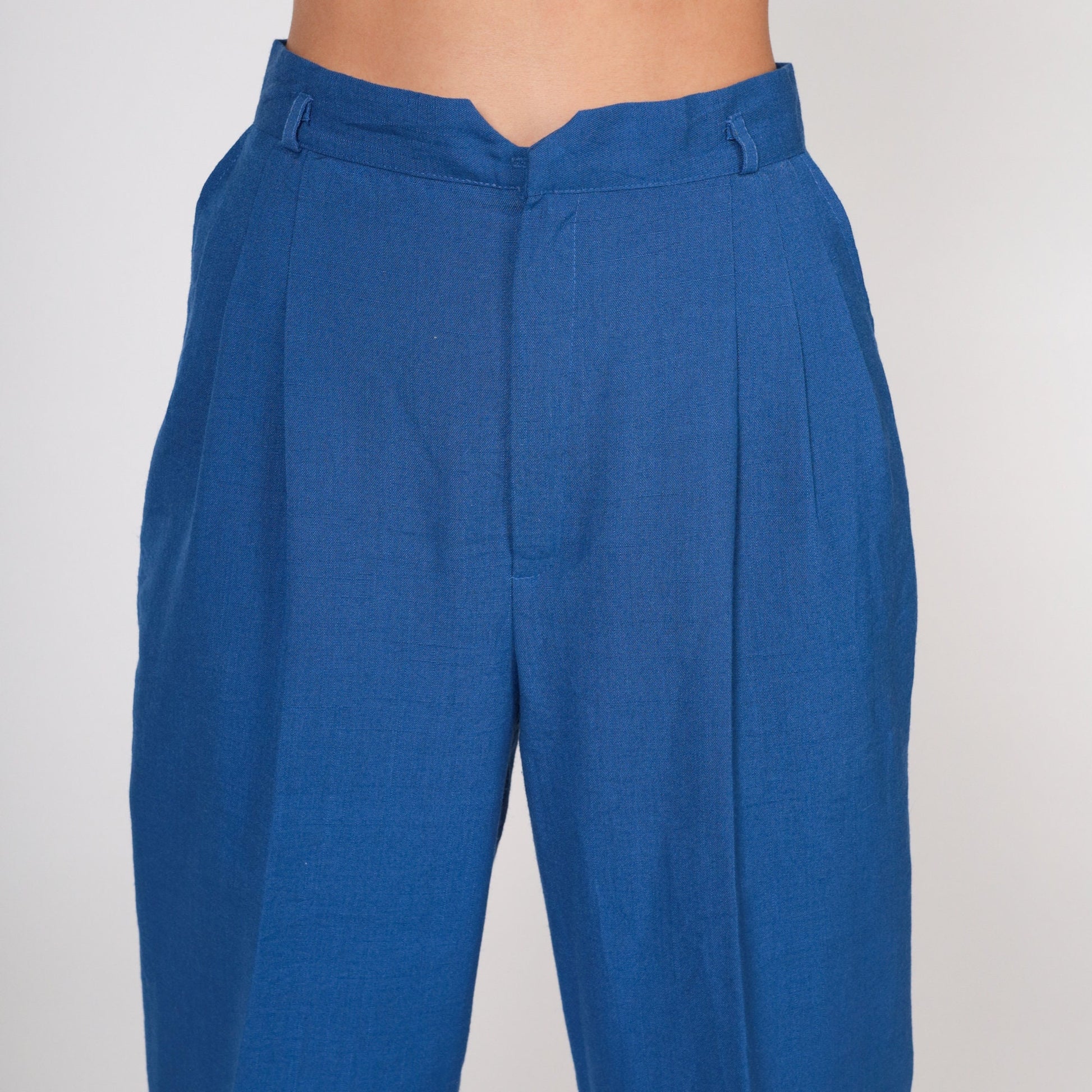 70s Blue Tapered Trousers High Waisted Pleated Pants Small