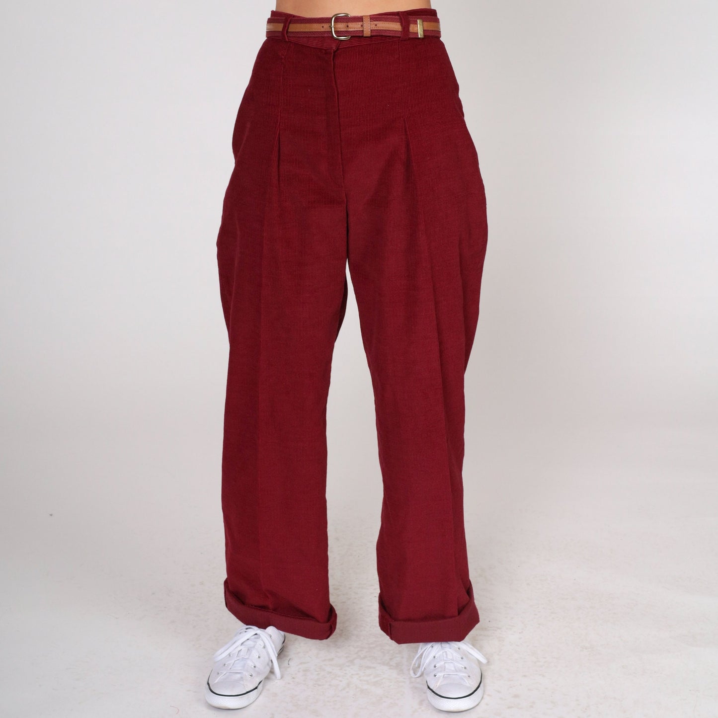 70s Bobbie Brooks Dark Red Corduroy Pants Pleated High Waist Straight Leg Extra Small