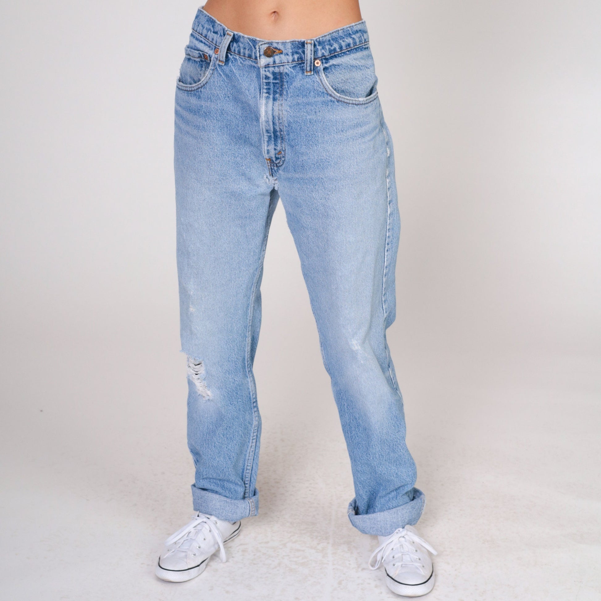 90s Levi's Mid Rise Straight Leg Denim Jeans Light Wash Distressed 32x33