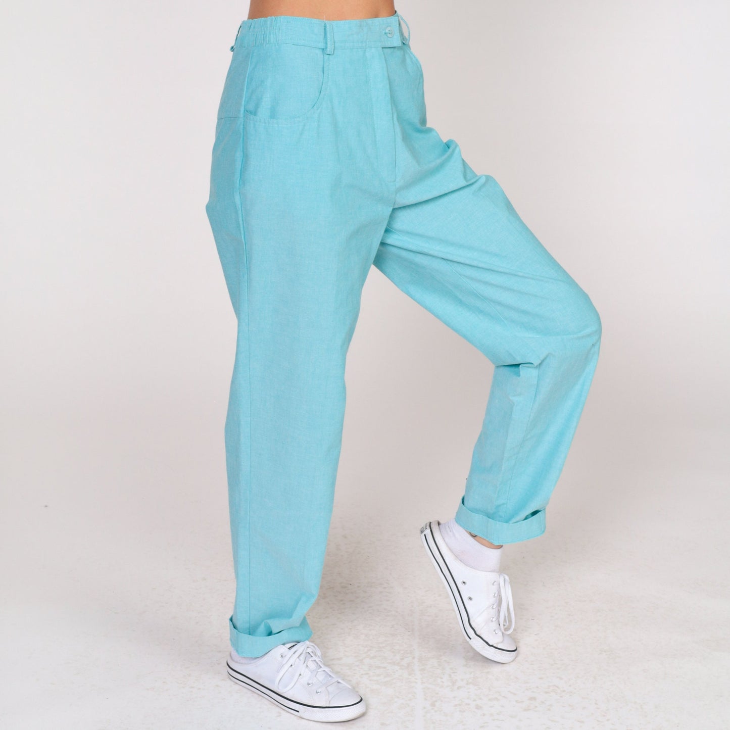 80s Lily's of Beverly Hills High-Waisted Tapered Trousers Bright Blue Small