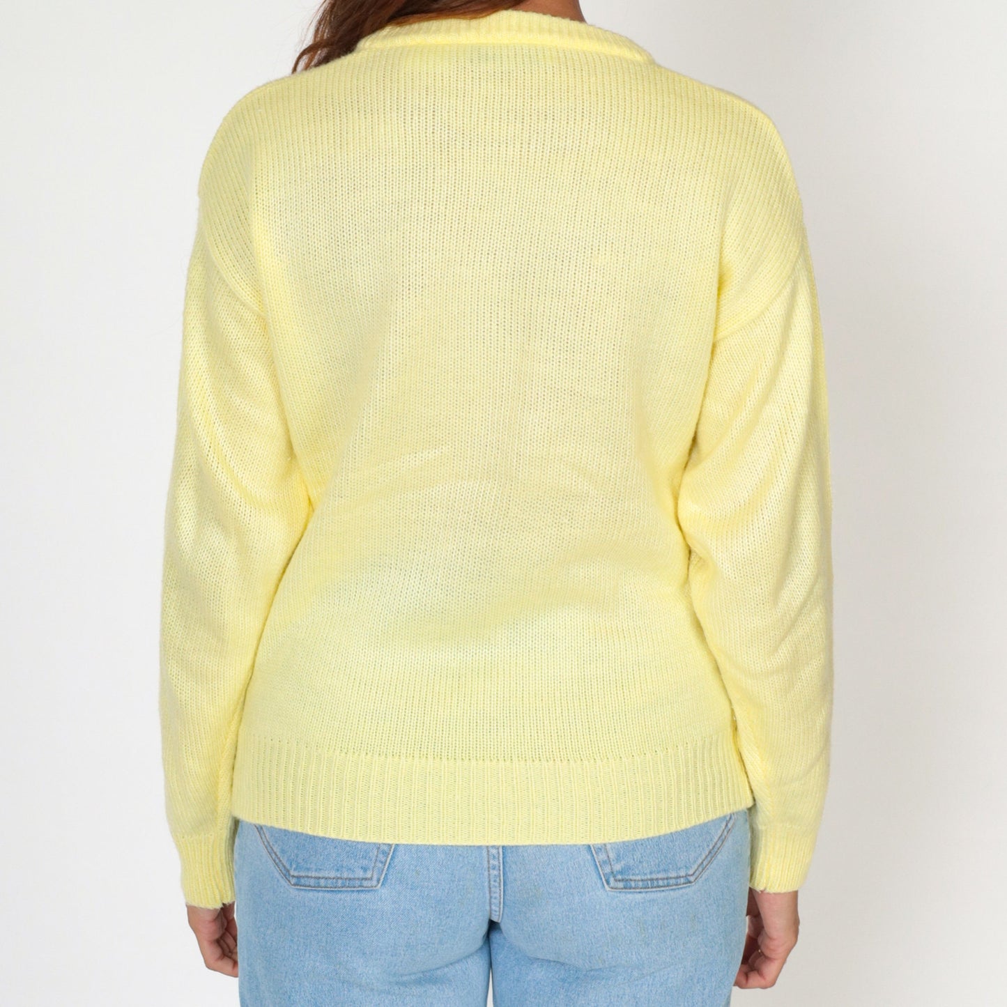 80s Monarch Knits Yellow Crew Neck Pullover Sweater Small
