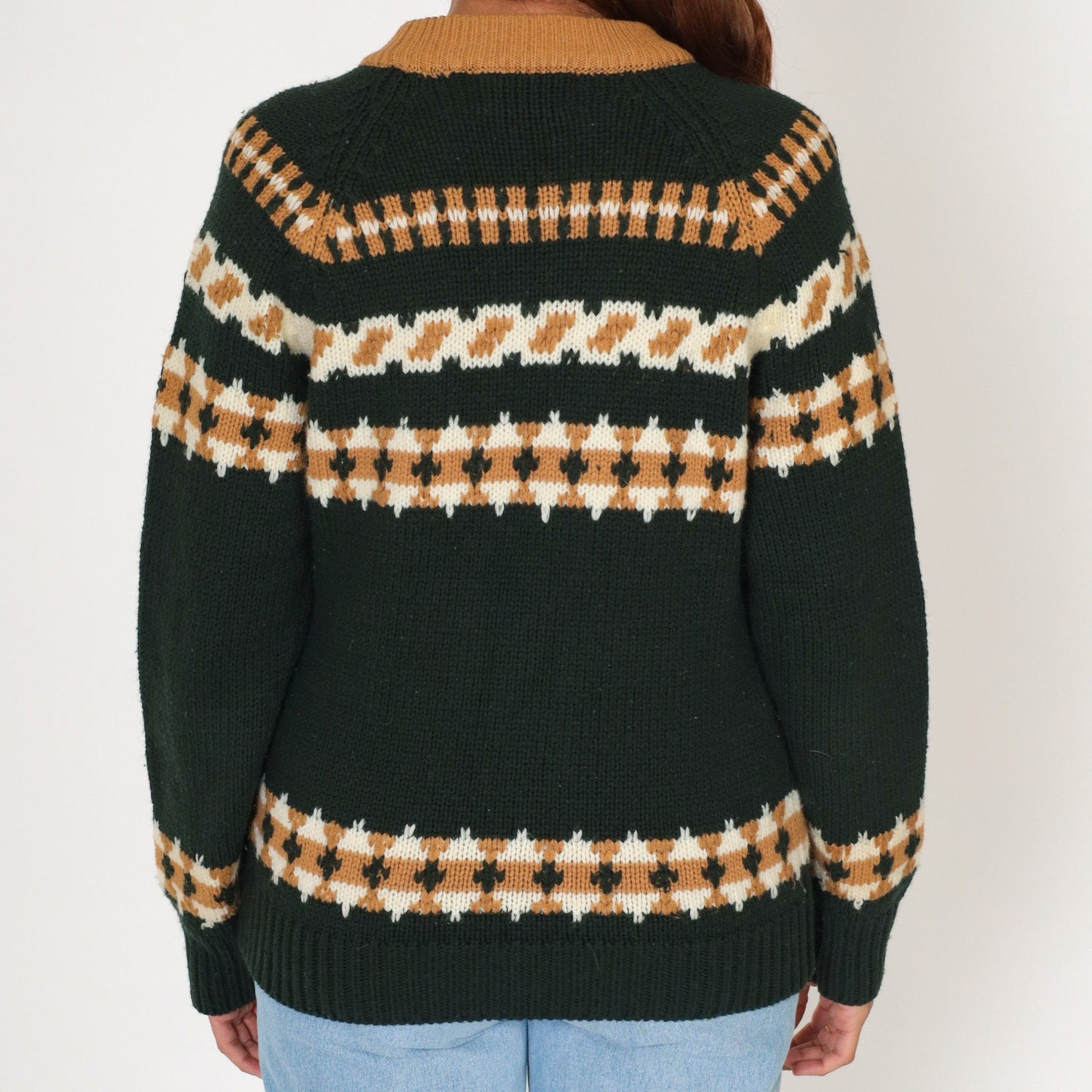 70s Sigallo Geometric Striped Pullover Sweater Green Ringer Crewneck Medium M
