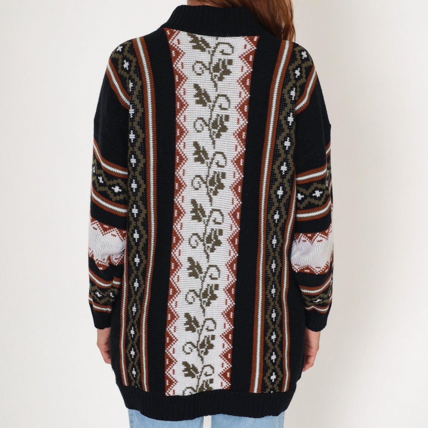80s Clifton Place Knit Sweater Vine Striped Pullover Black Extra Large