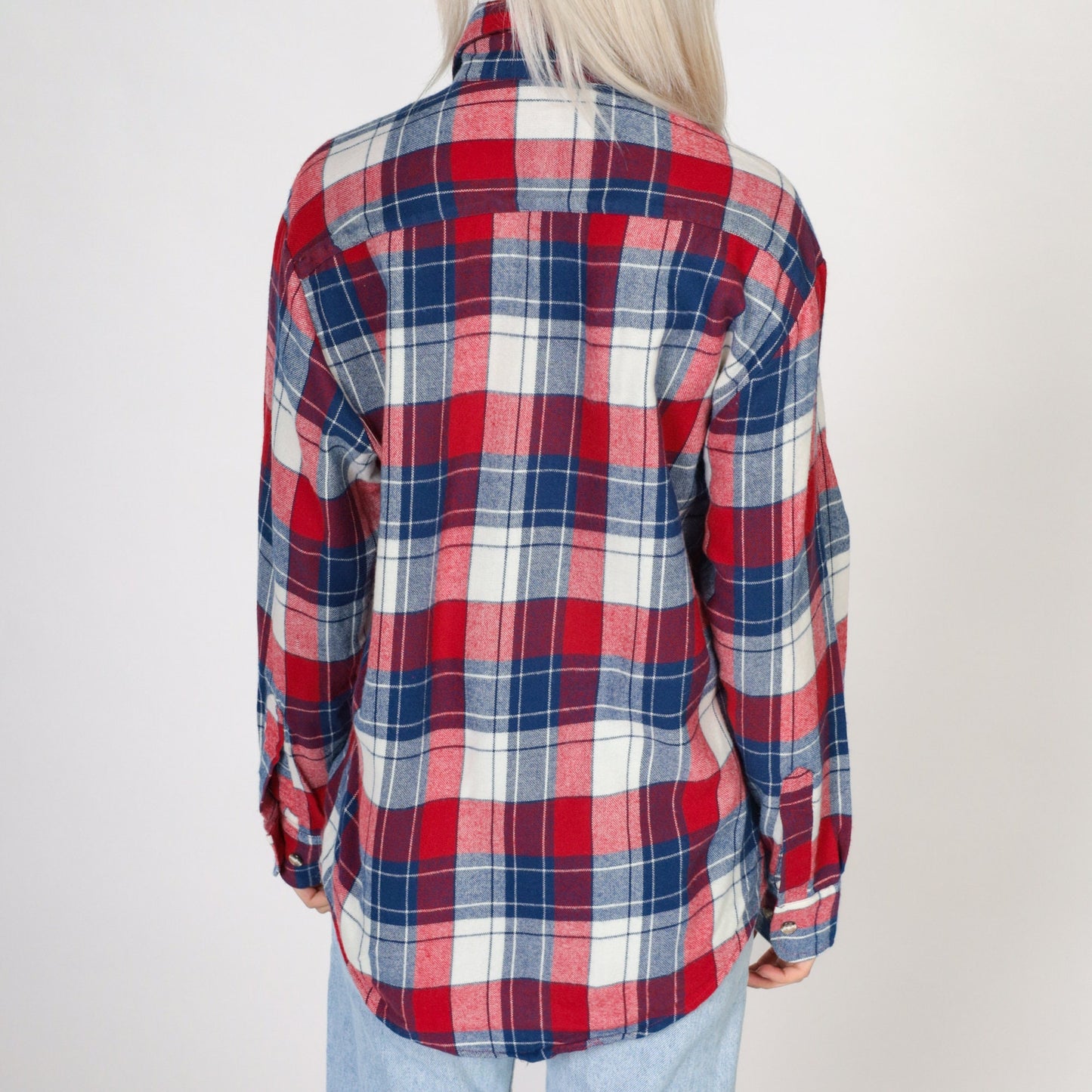 80s High Sierra Plaid Button-Up Shirt Red White Blue Flannel Small